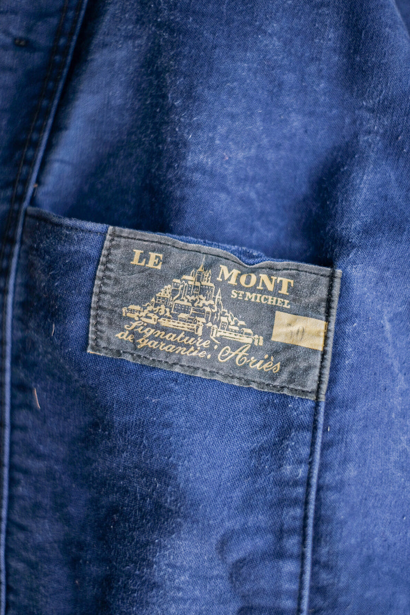 [~ 50's] แจ็คเก็ตงานโมลสกินสีน้ำเงินวินเทจฝรั่งเศส "Le Mont St. Michel"