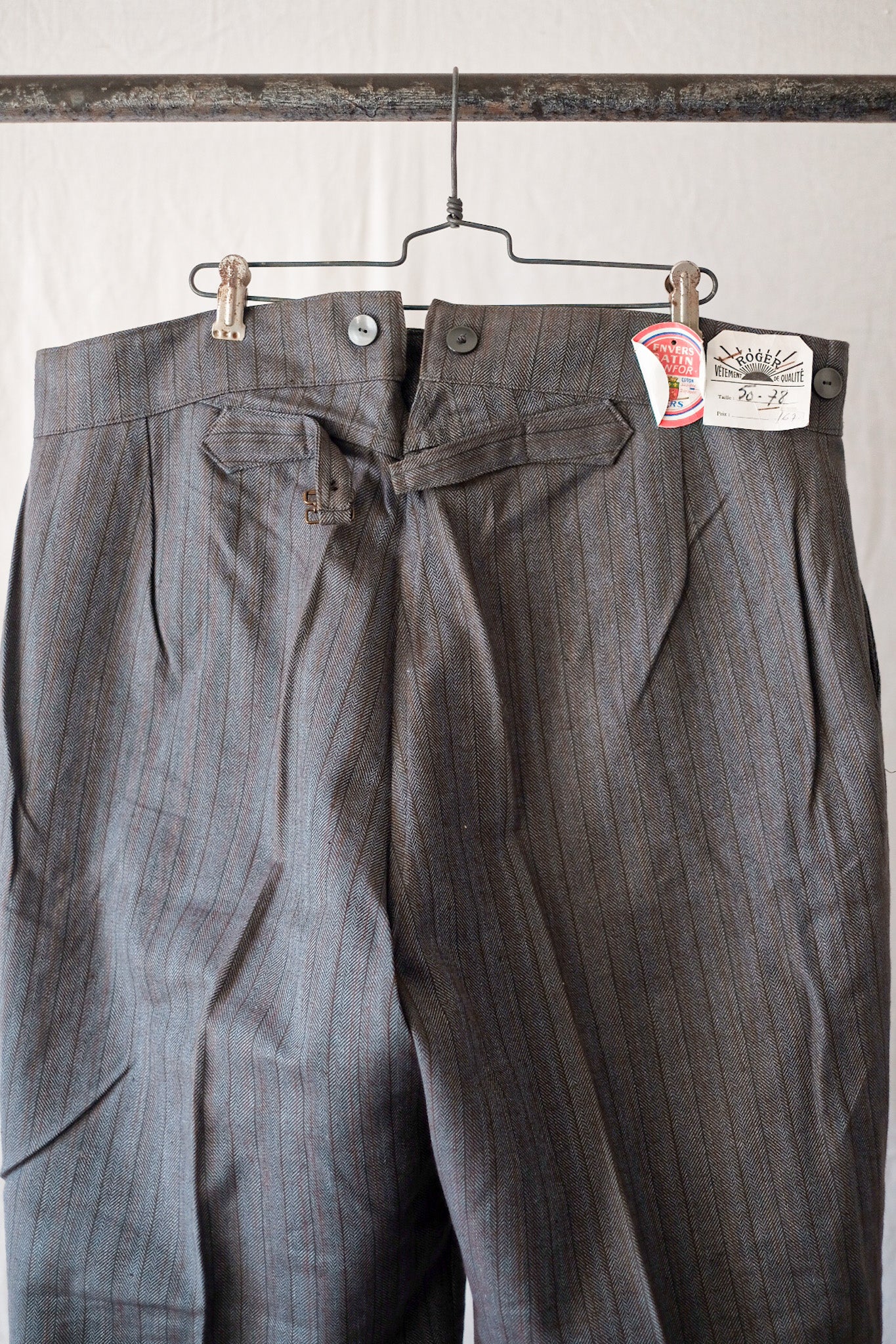 [〜50年代]法國復古棉花條紋HBT工作褲子“死庫存”