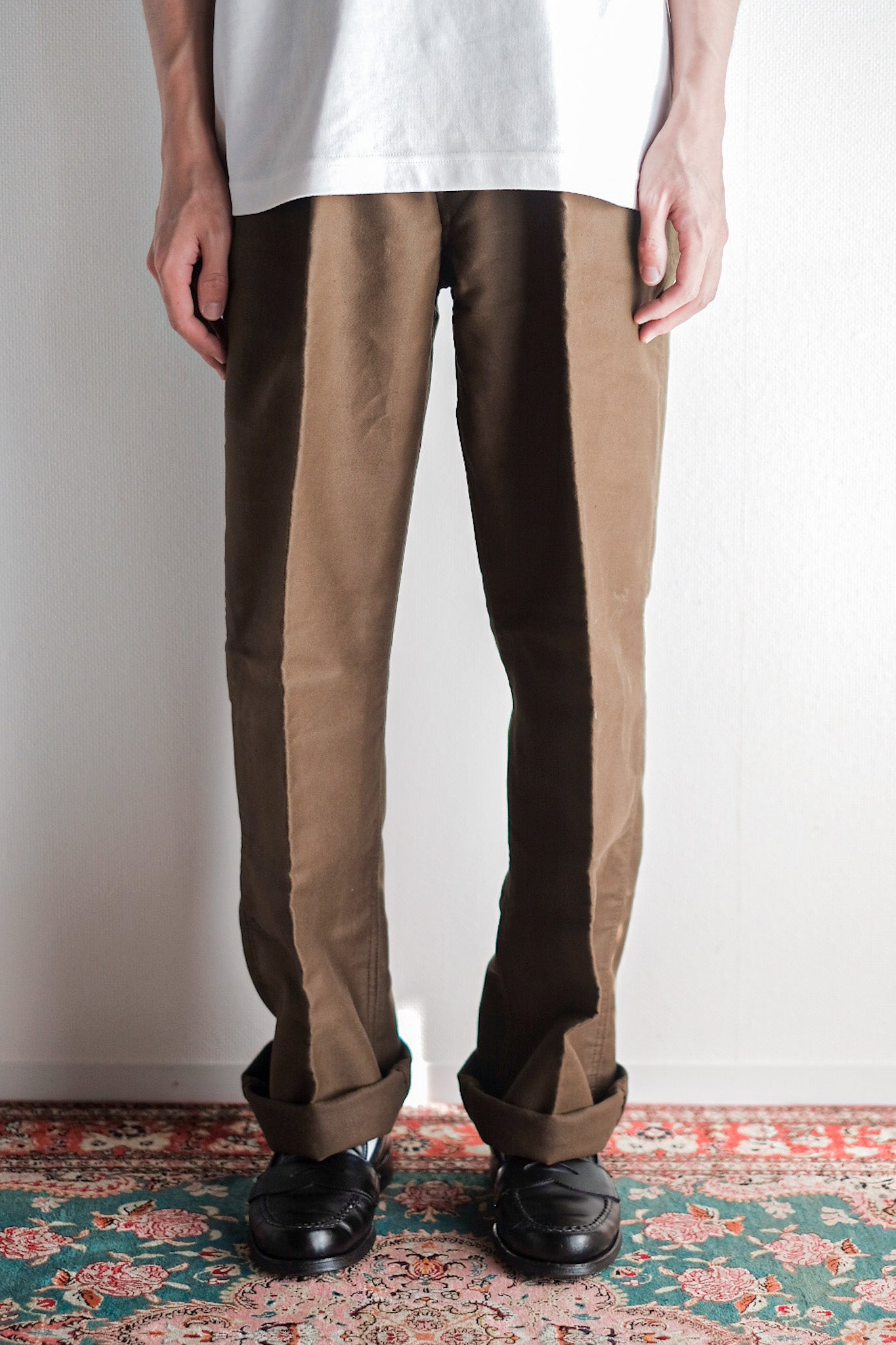 [~ 50's] French Vintage Brown Moleskin Work Pants "Dead Stock"