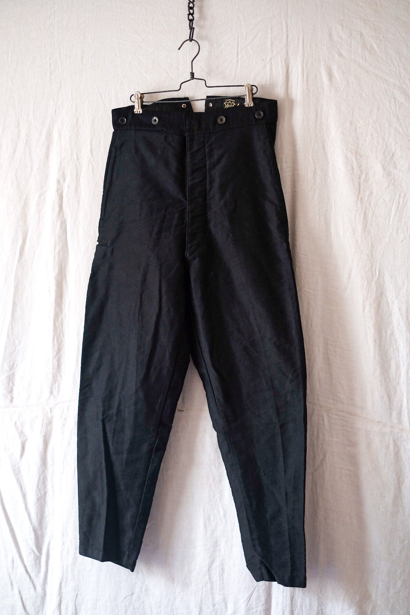 [~ 30's] Pantalon de travail de moleskin noir vintage français "stock mort"