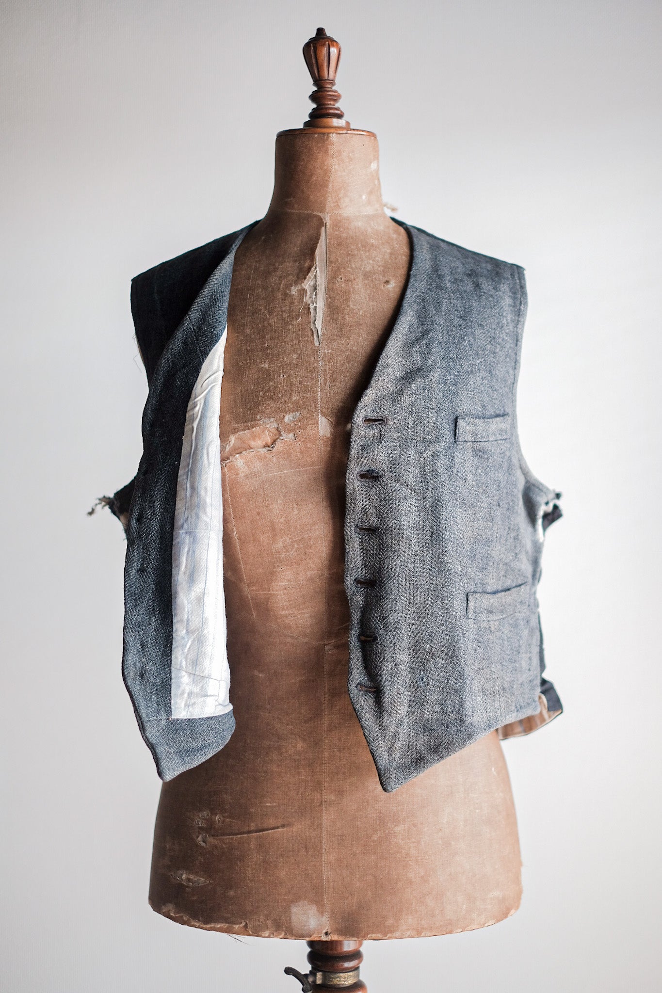 ［~40's］French Vintage Gray Wool Work Gilet