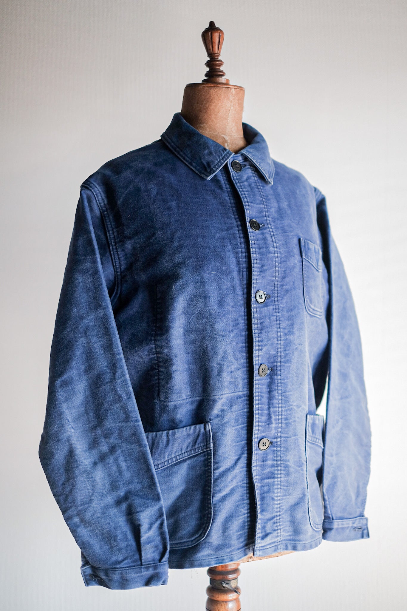 [~ 50's] French Vintage Blue Moleskin Work Jacket "Le Mont St. Michel"