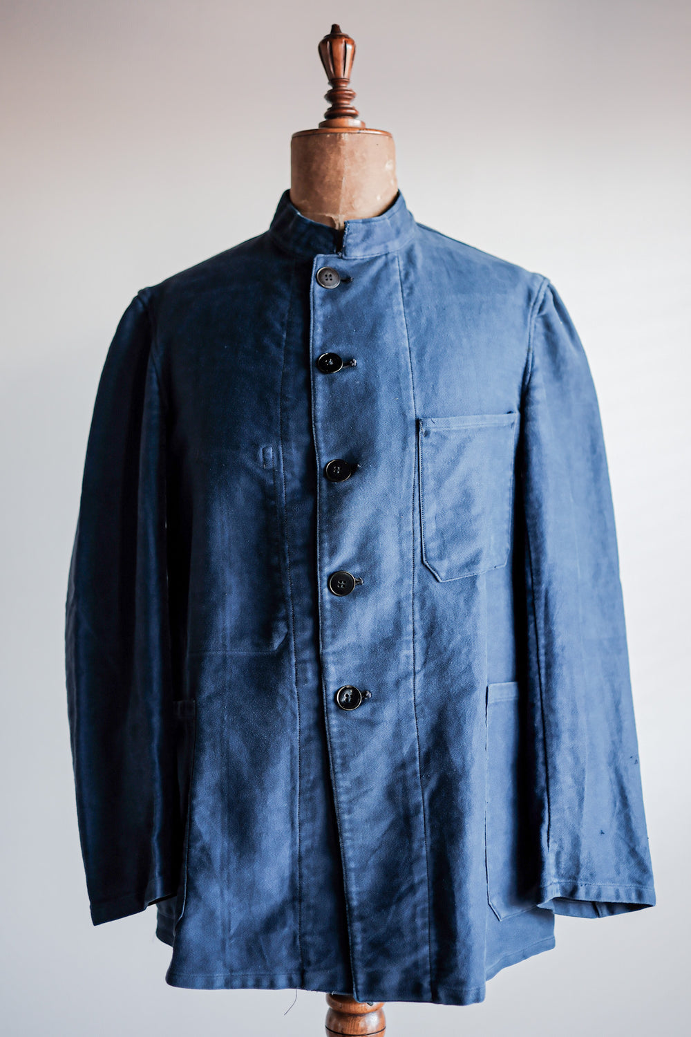 ［~40's］French Vintage Blue Moleskin Stand Collar Work Jacket