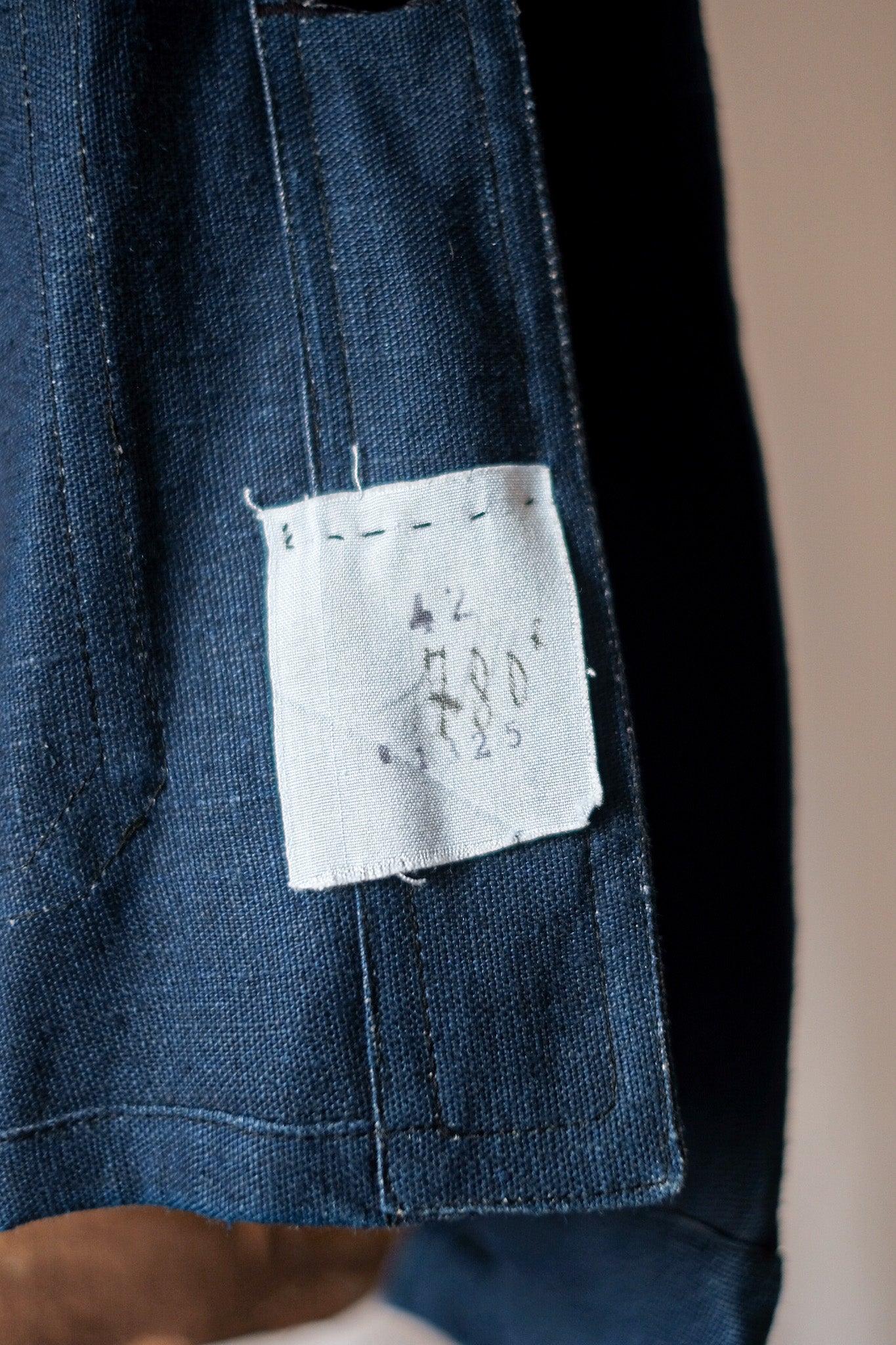 [~ 30 '] 프랑스 빈티지 인디고 리넨 작업 재킷 "데드 스톡"