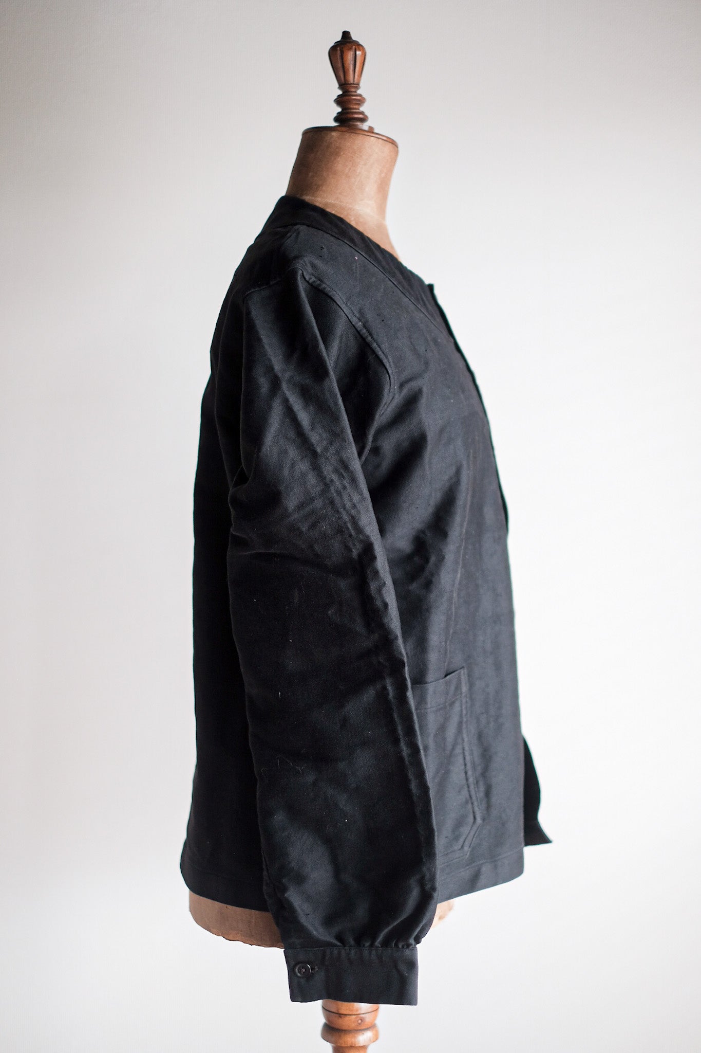 [~ 20's] French Vintage Black Moleskin Work Jacket "6 Buttons" "Dead Stock"