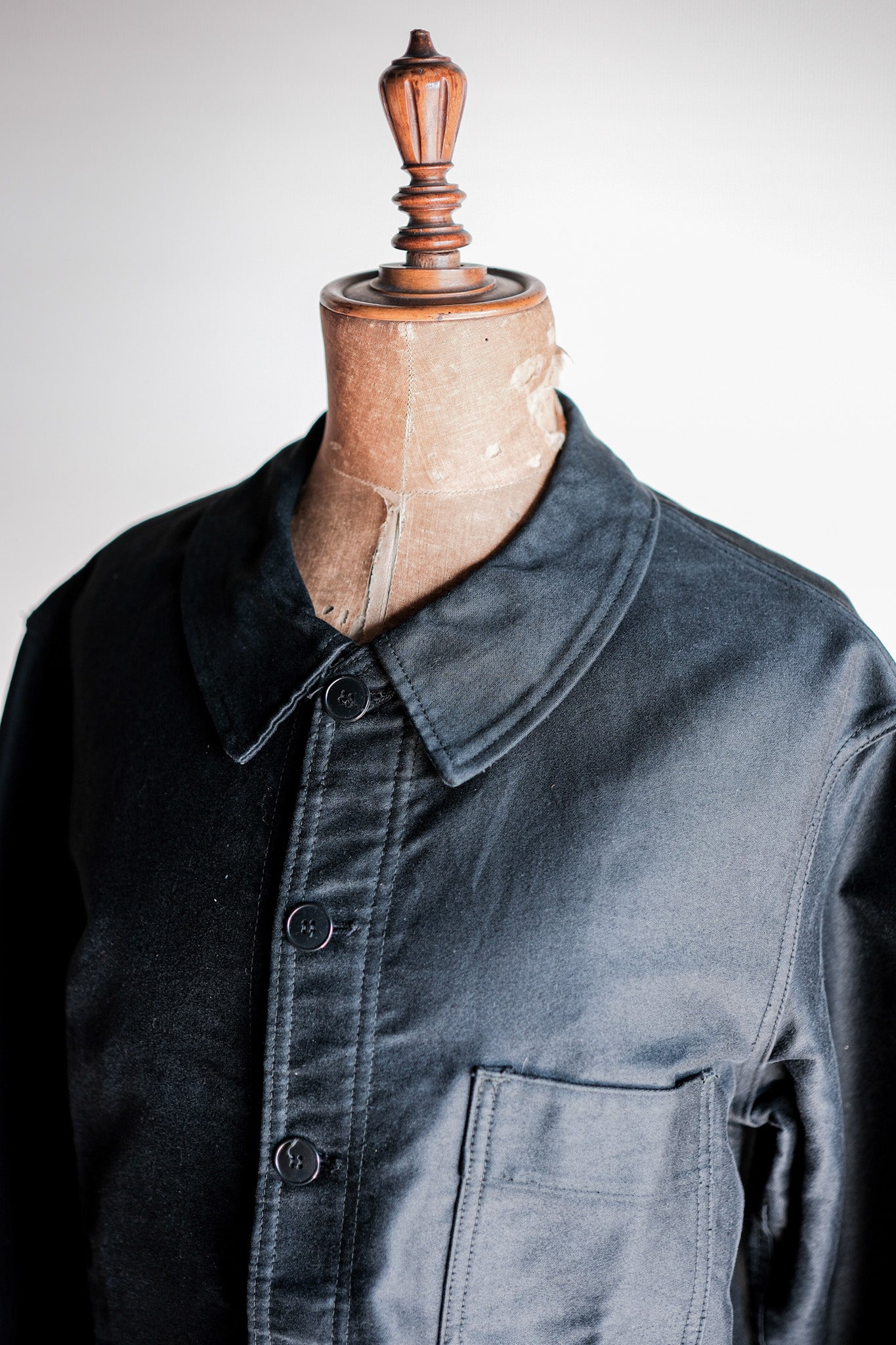 [~ 60's] French Vintage Black Moleskin Work Jacket Size.46 "Adolphe Lafont"