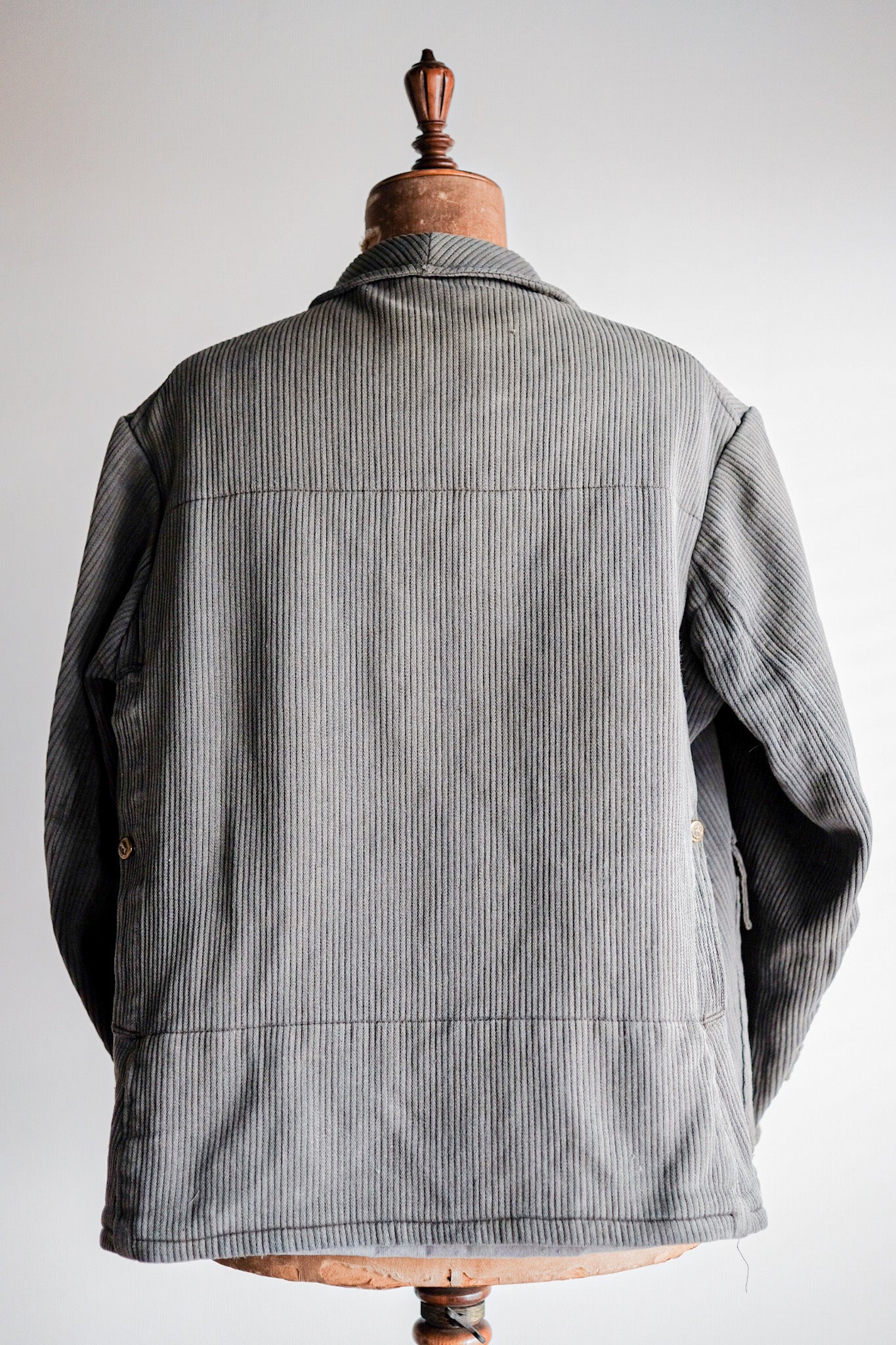 ［~30's］French Vintage Gray Cotton Pique Hunting Jacket With Chin Strap