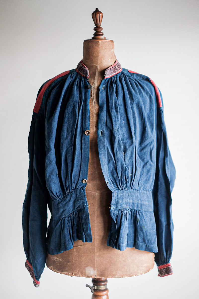 Late 19th C] French Antique Indigo Linen Fireman Bourgeron Jacket