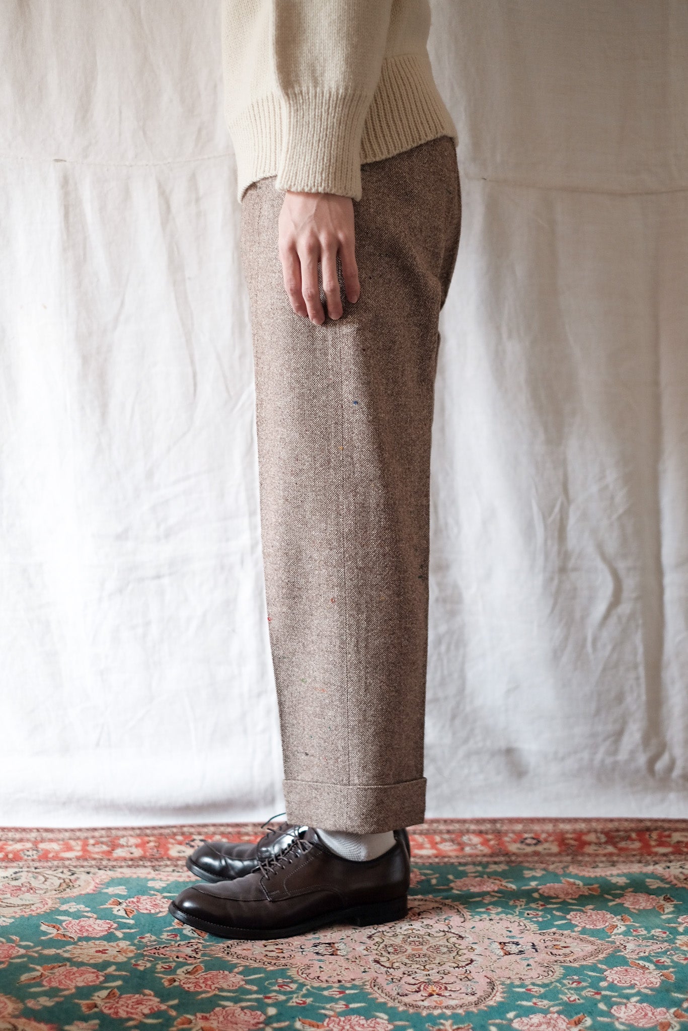 【~40's】French Vintage Brown Mix Wool Trousers "Dead Stock"