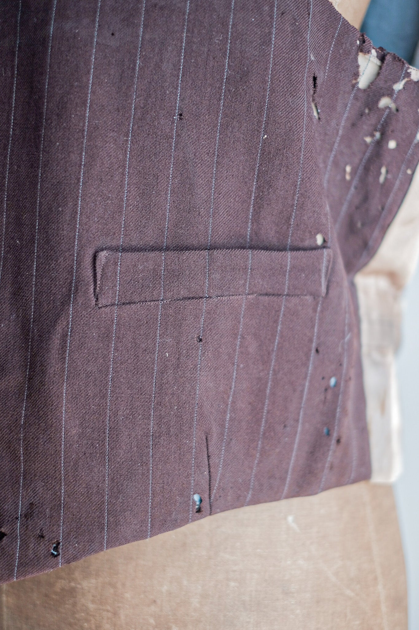 ［~40's］French Vintage Brown Wool Work Gilet