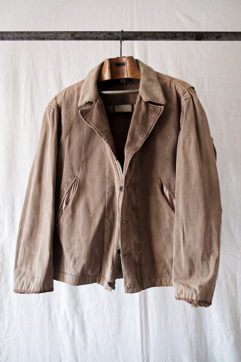 [~ 30's] ผ้าใบผ้าใบผ้าใบวินเทจฝรั่งเศสทำกลับบ้านแจ็คเก็ตทำงาน