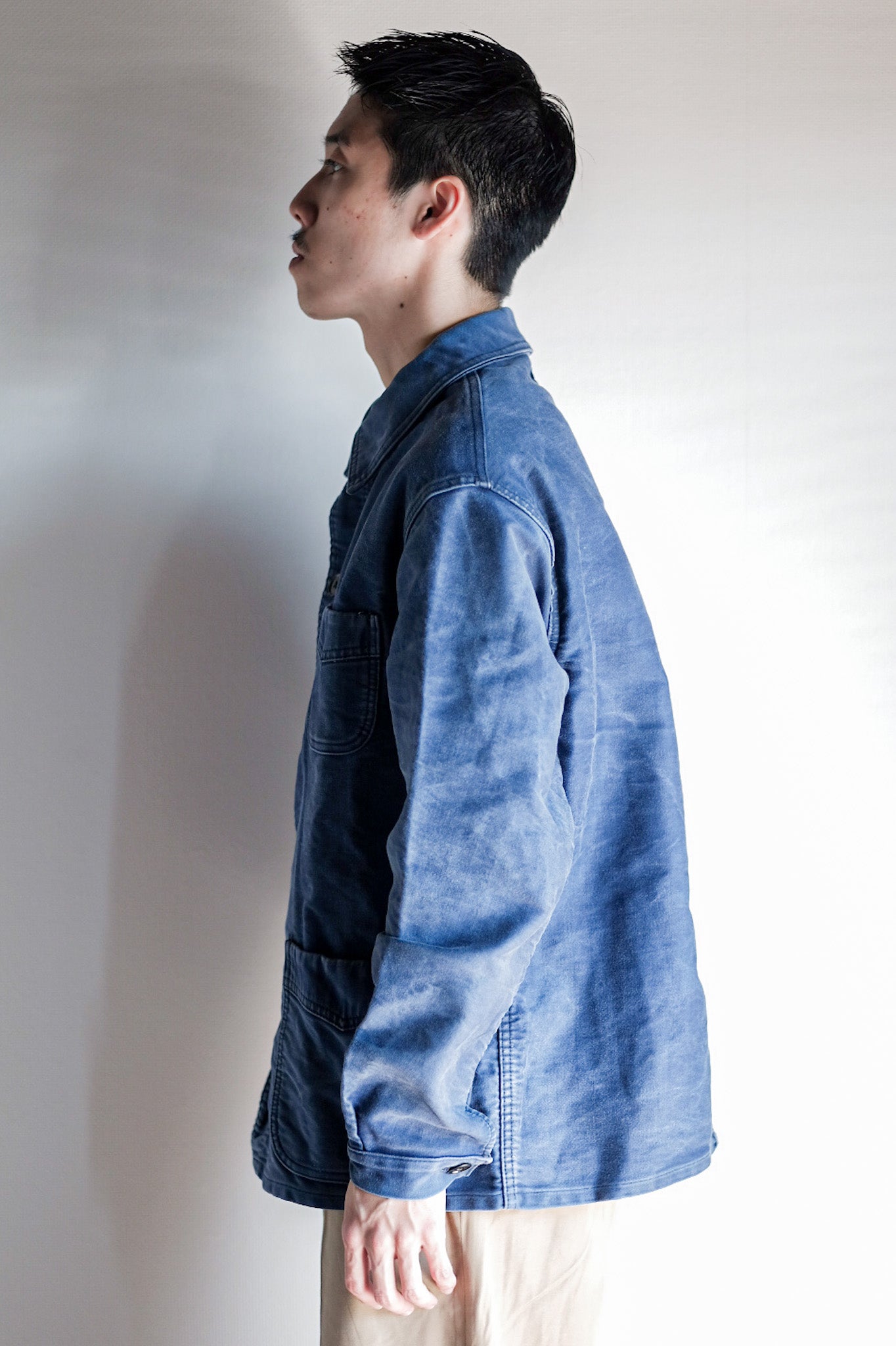 [~ 50's] French Vintage Blue Moleskin Work Jacket "Le Mont St. Michel"