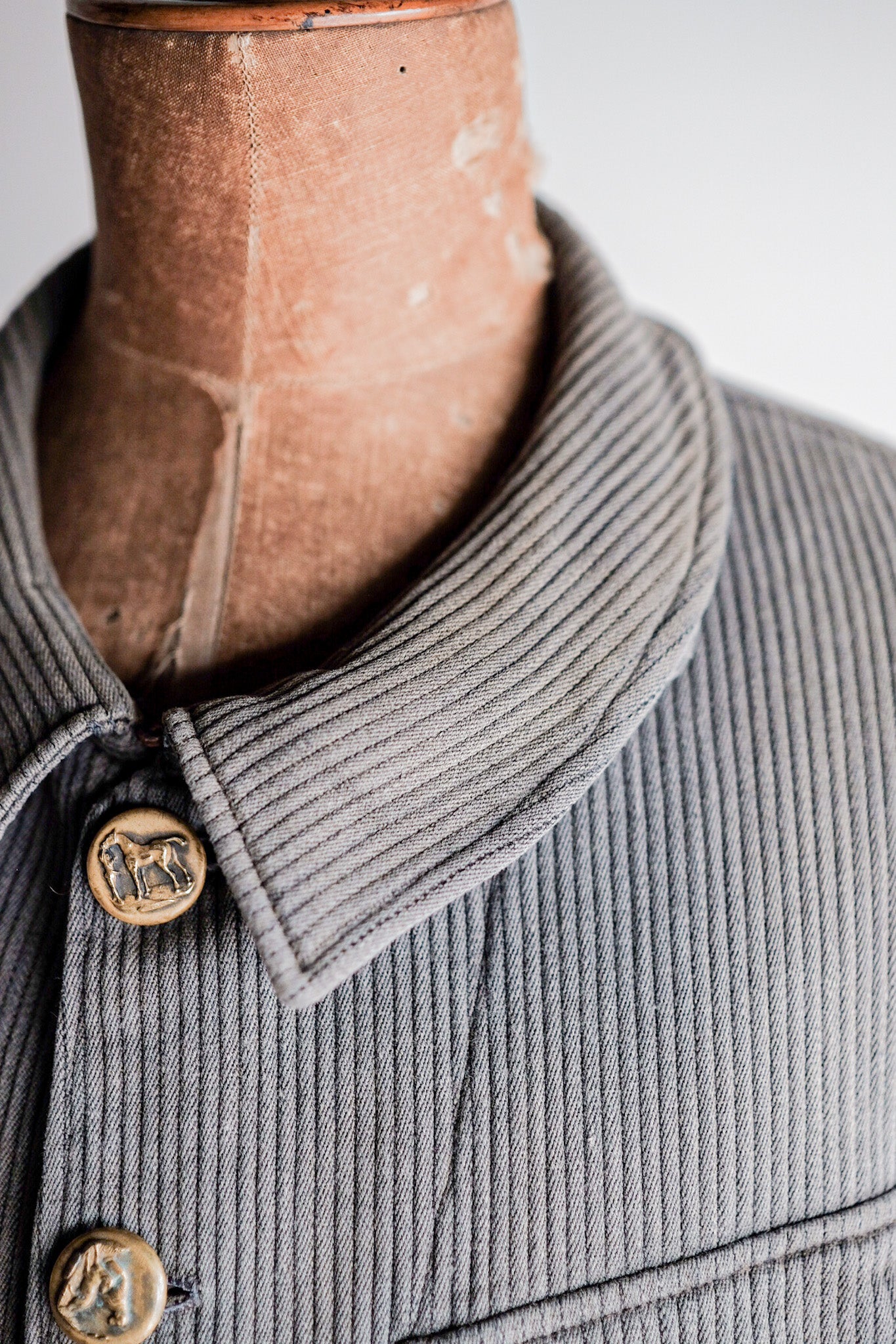 ［~30's］French Vintage Gray Cotton Pique Hunting Jacket With Chin Strap
