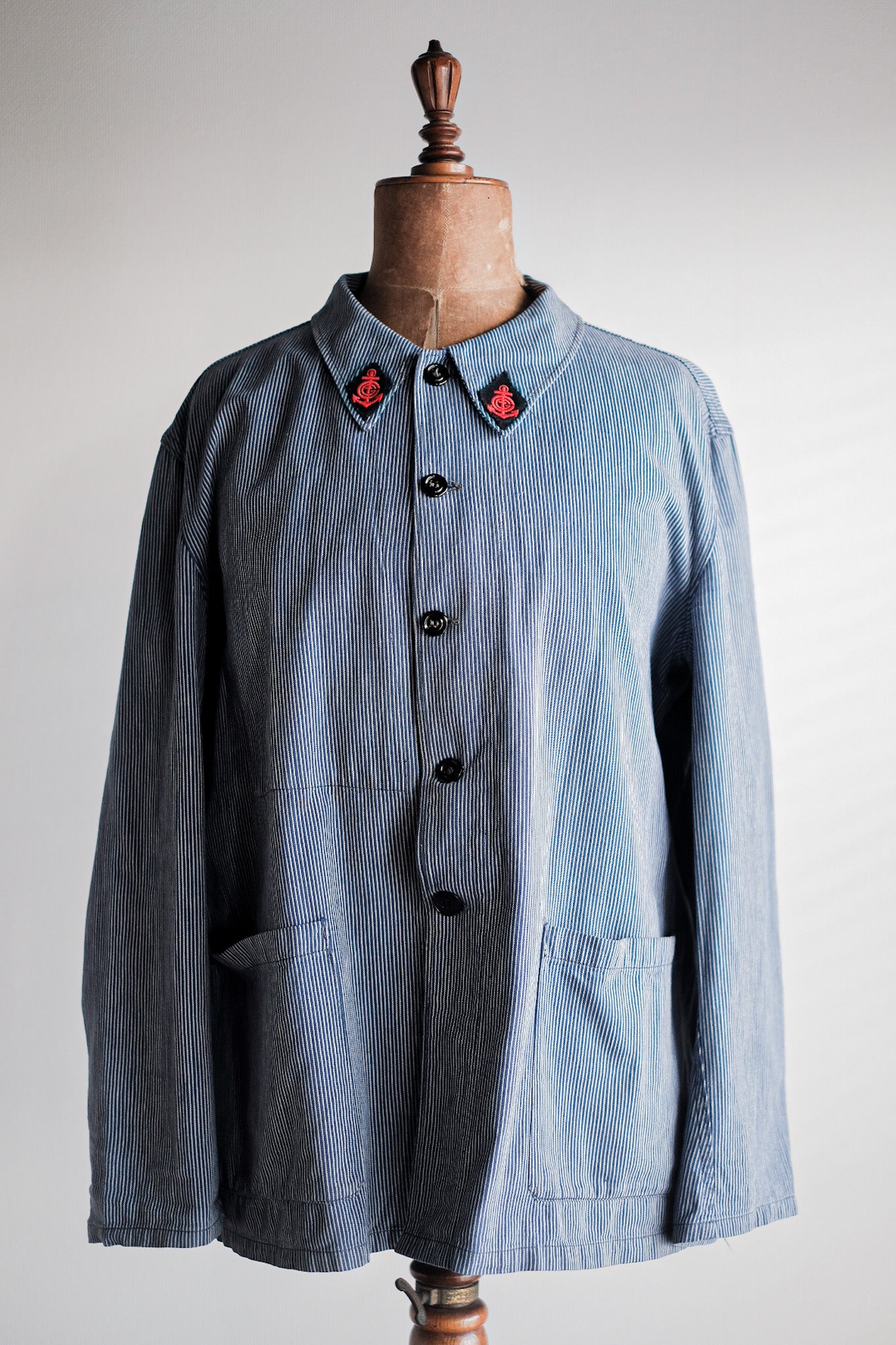 [〜50年代]法國復古棉花條紋工作夾克“ CGT”