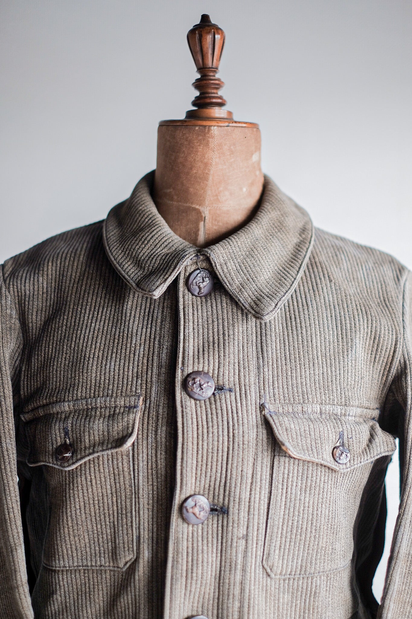 ［~40's］French Vintage Brown Salt & Pepper Cotton Pique Hunting Jacket