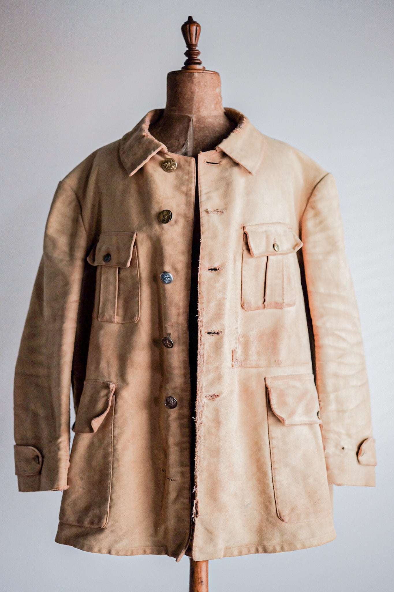［~30's］French Vintage Moleskin Hunting Jacket With Chin Strap