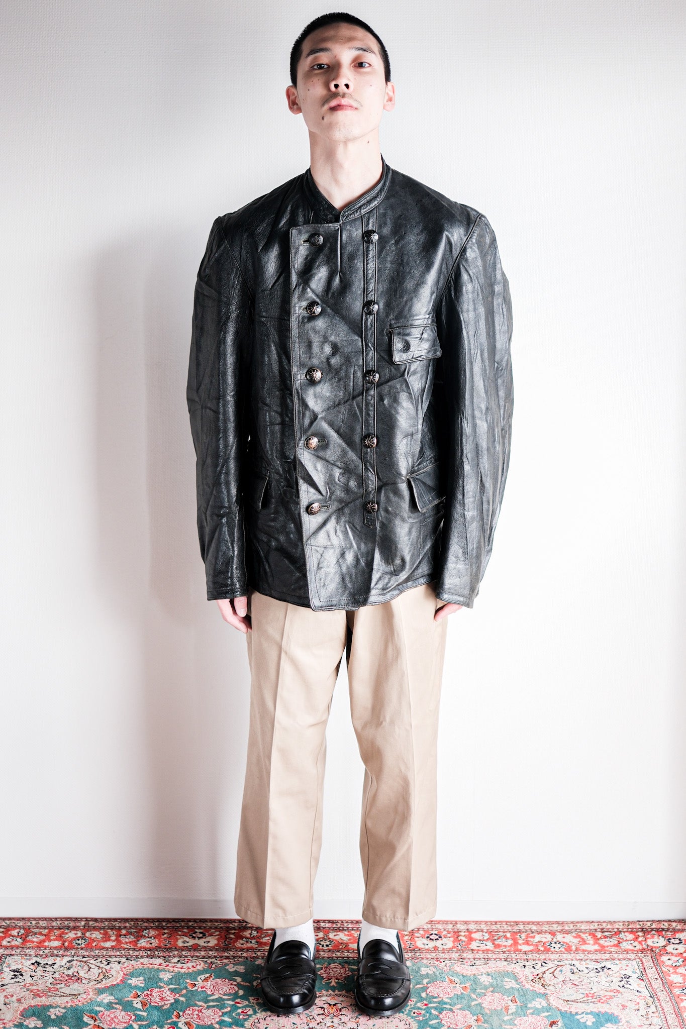 【~40's】Swedish Vintage Double Breasted Leather Jacket