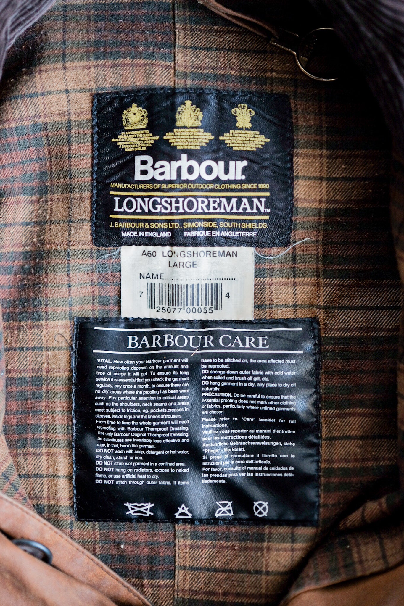 90's】Vintage Barbour “LONGSHOREMAN” 3 Crest Size.LARGE