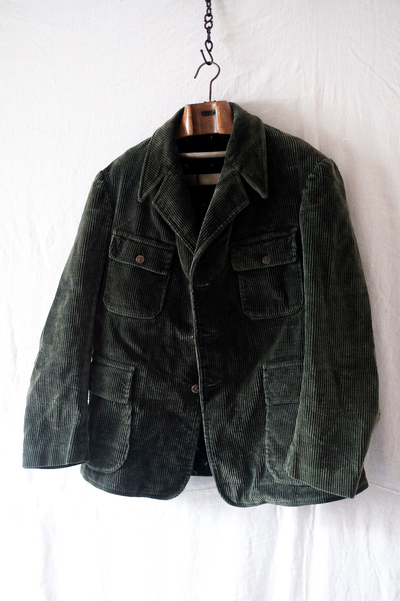 【~40's】French Vintage Green Corduroy Hunting Gamekeeper Jacket