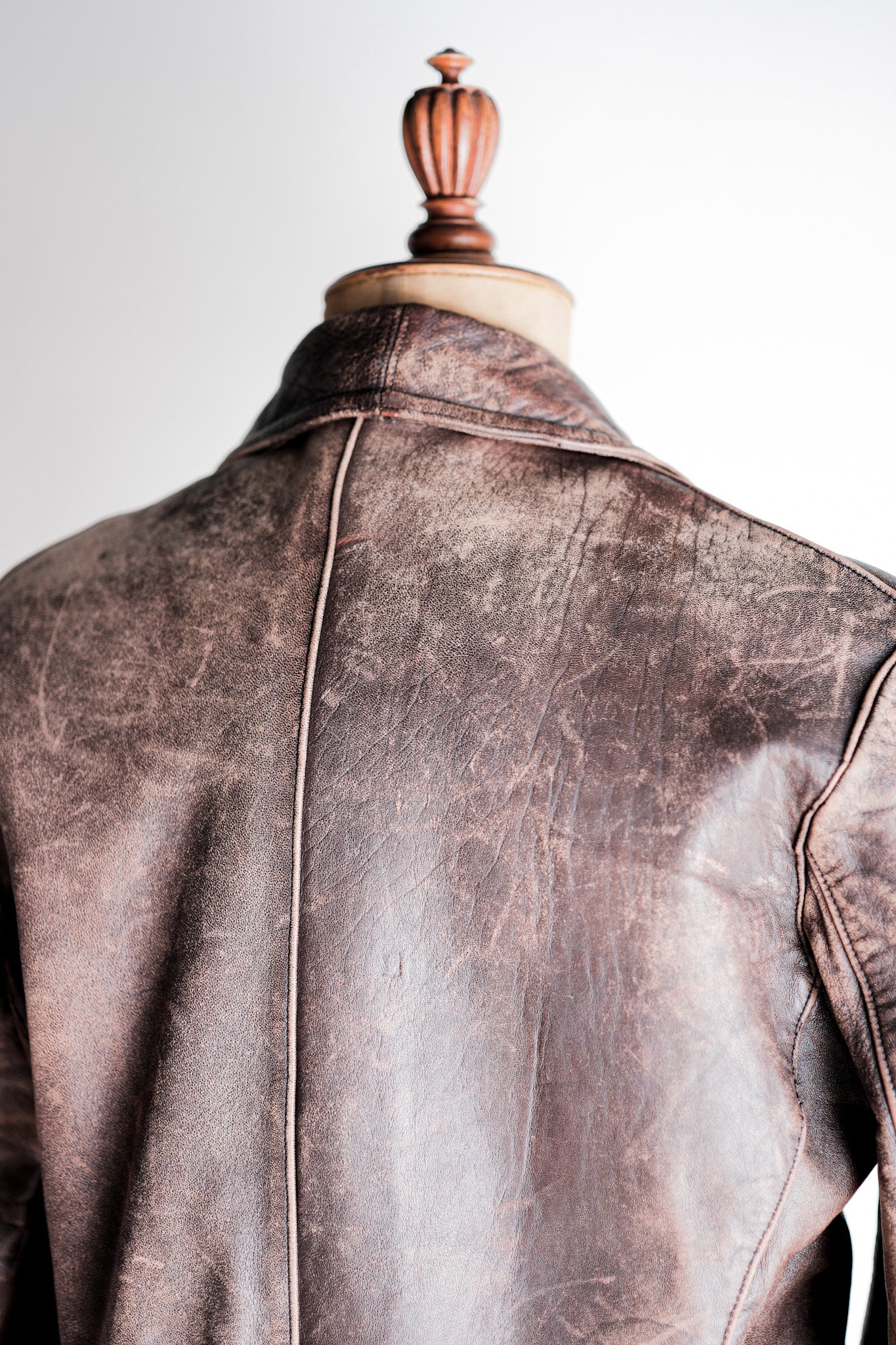 【~50's】French Vintage Le Corbusier Type Double Breasted Leather Jacket "Unusual Pattern"