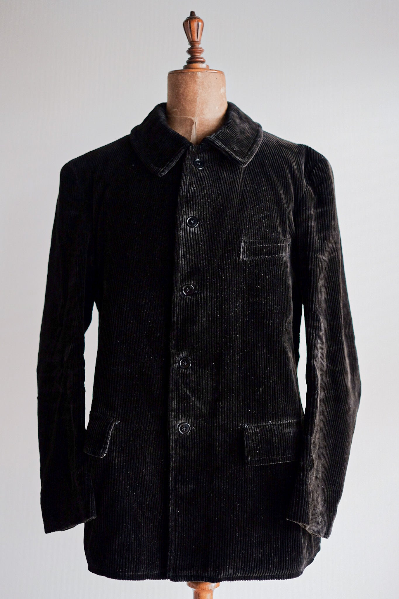 [~ 40 '] 프랑스 빈티지 블랙 코듀로이 작업 재킷
