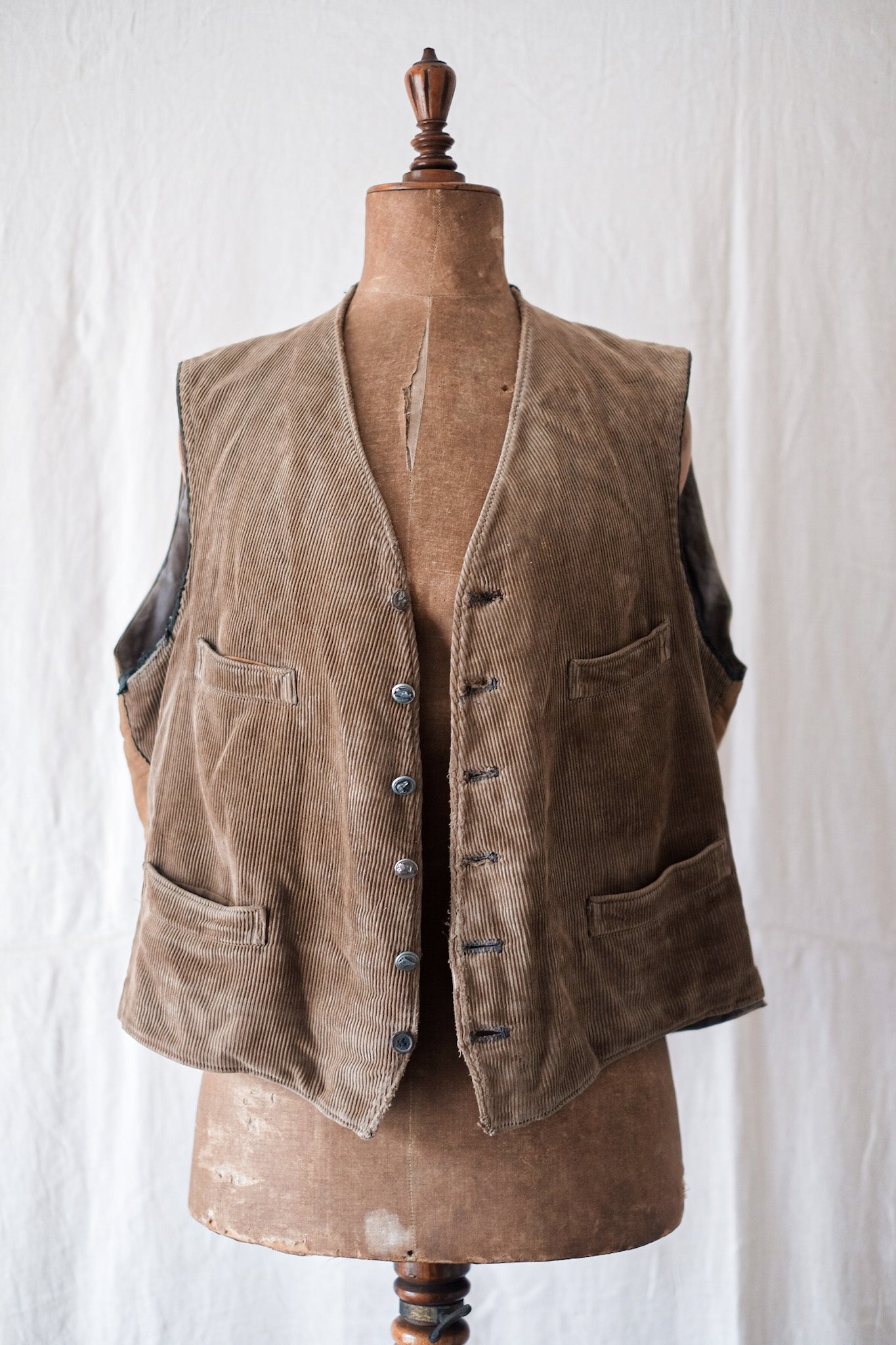 [~ 30's] French Vintage Brown Corduroy Hunting Gilet