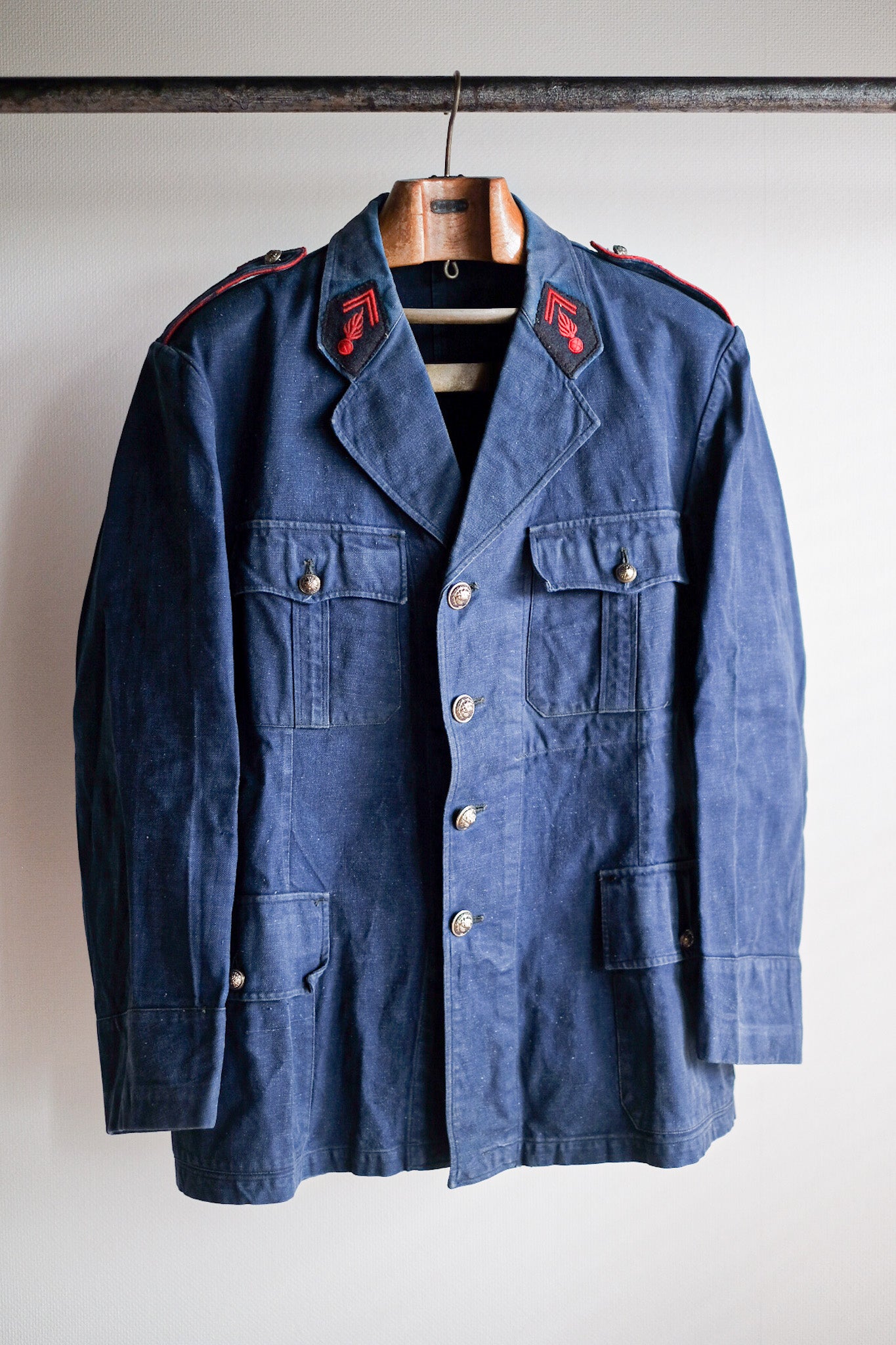 [~ 40's] French Vintage Indigo Metis Fireman Lapel Jacket