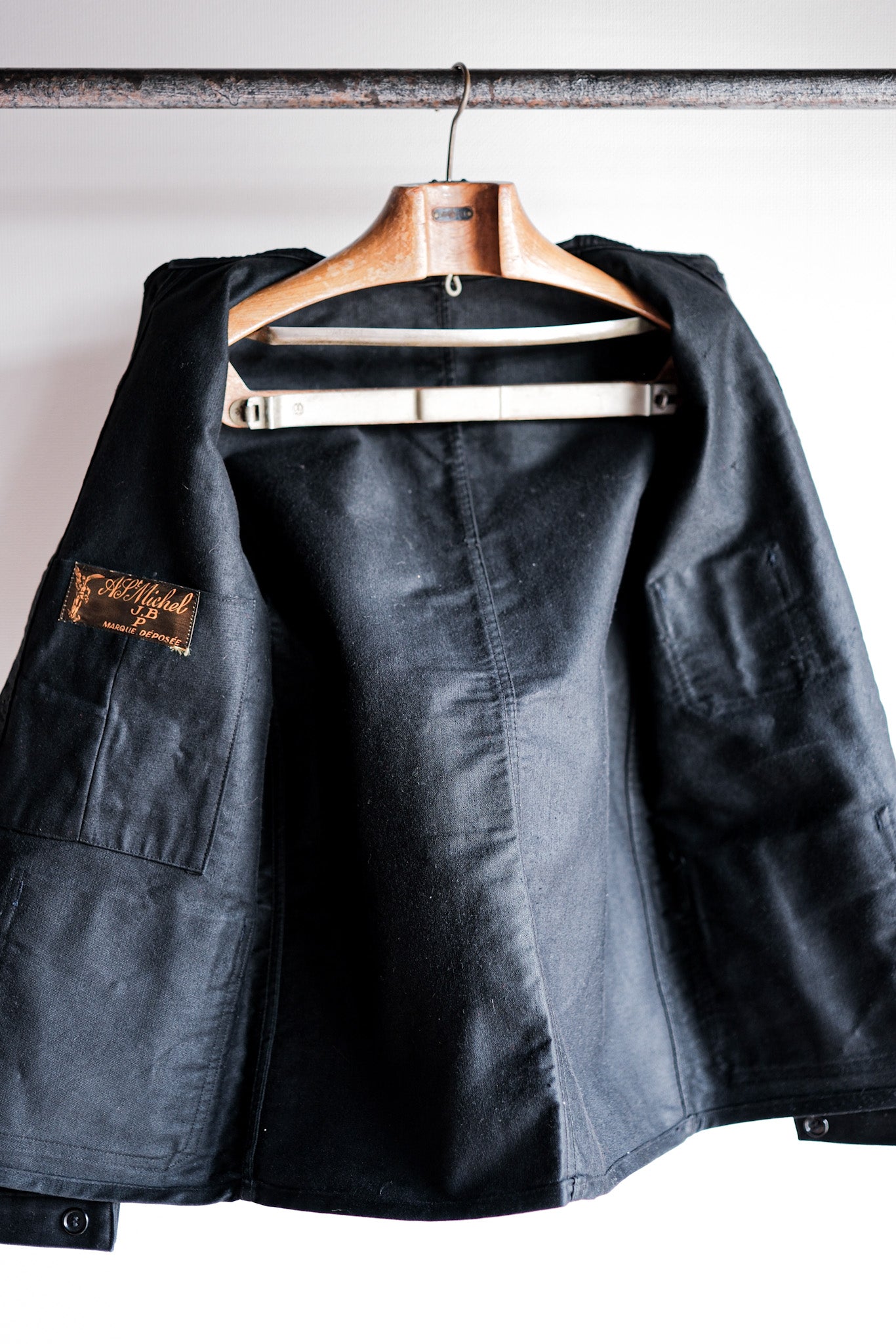 50's] French Vintage Black Moleskin Work Jacket 