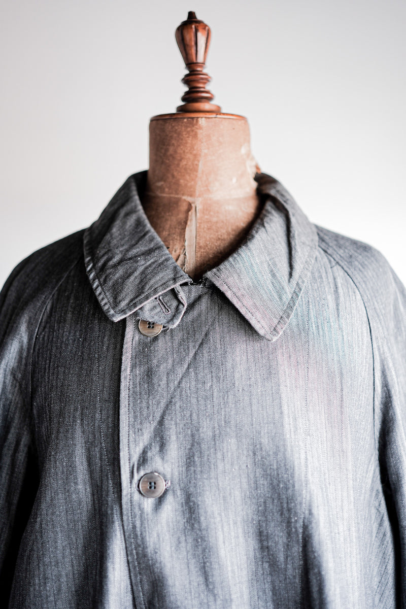 [~ 40's] French Vintage Salt & Pepper Cotton HBT ทำงานเสื้อโค้ท Chith Chin Strap "Dead Stock"