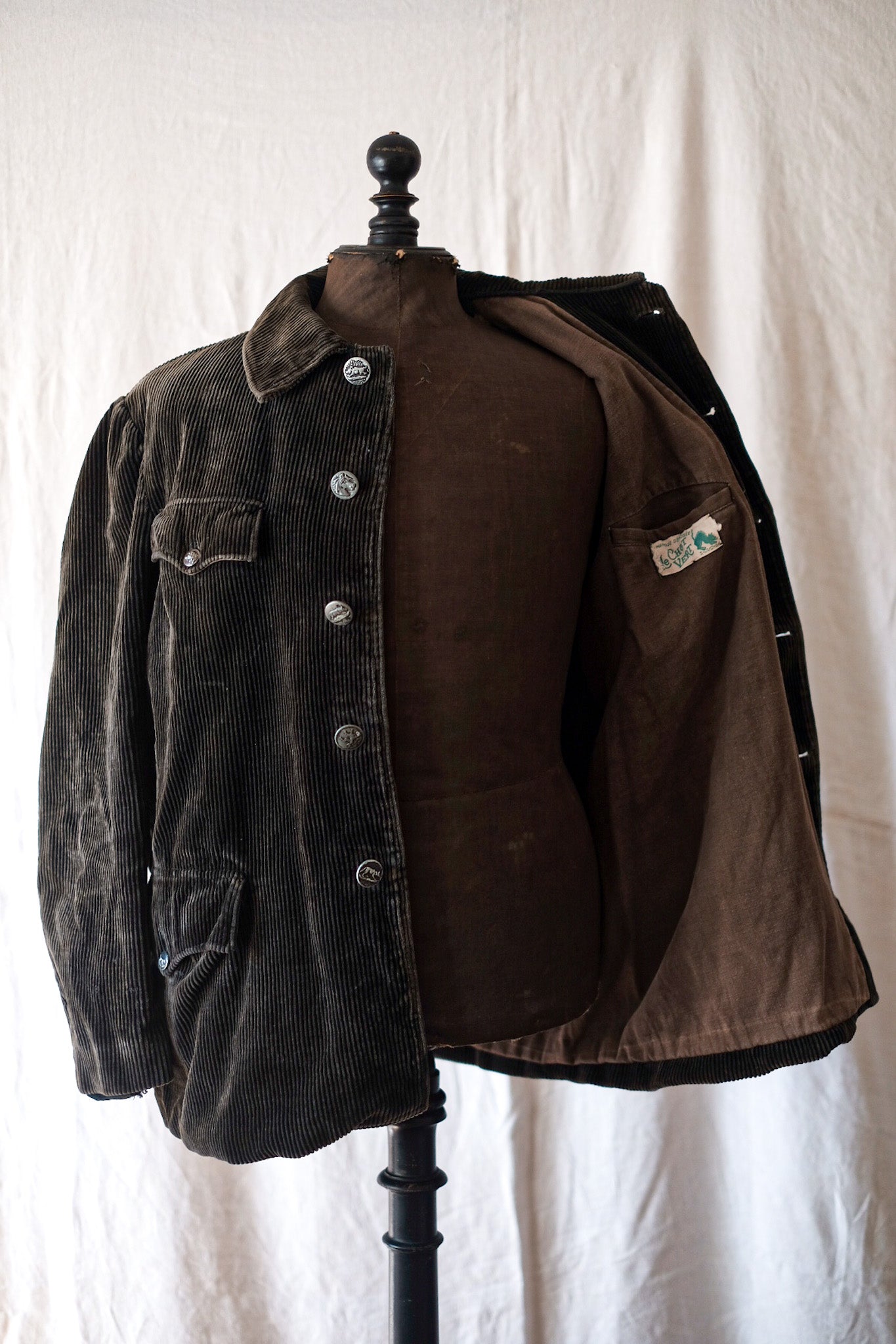 [〜40年代]法國復古深棕色燈芯絨狩獵夾克“ Le Chat Vert”