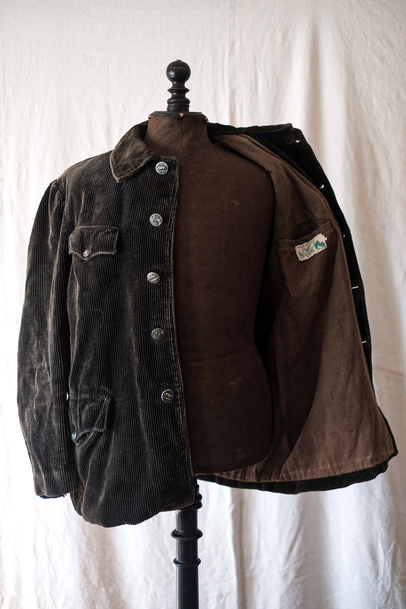 40's】French Vintage Dark Brown Corduroy Hunting Jacket 