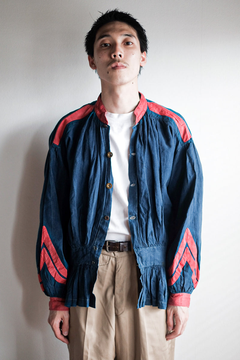 【Late 19th C】French Antique Indigo Linen Fireman Bourgeron Jacket