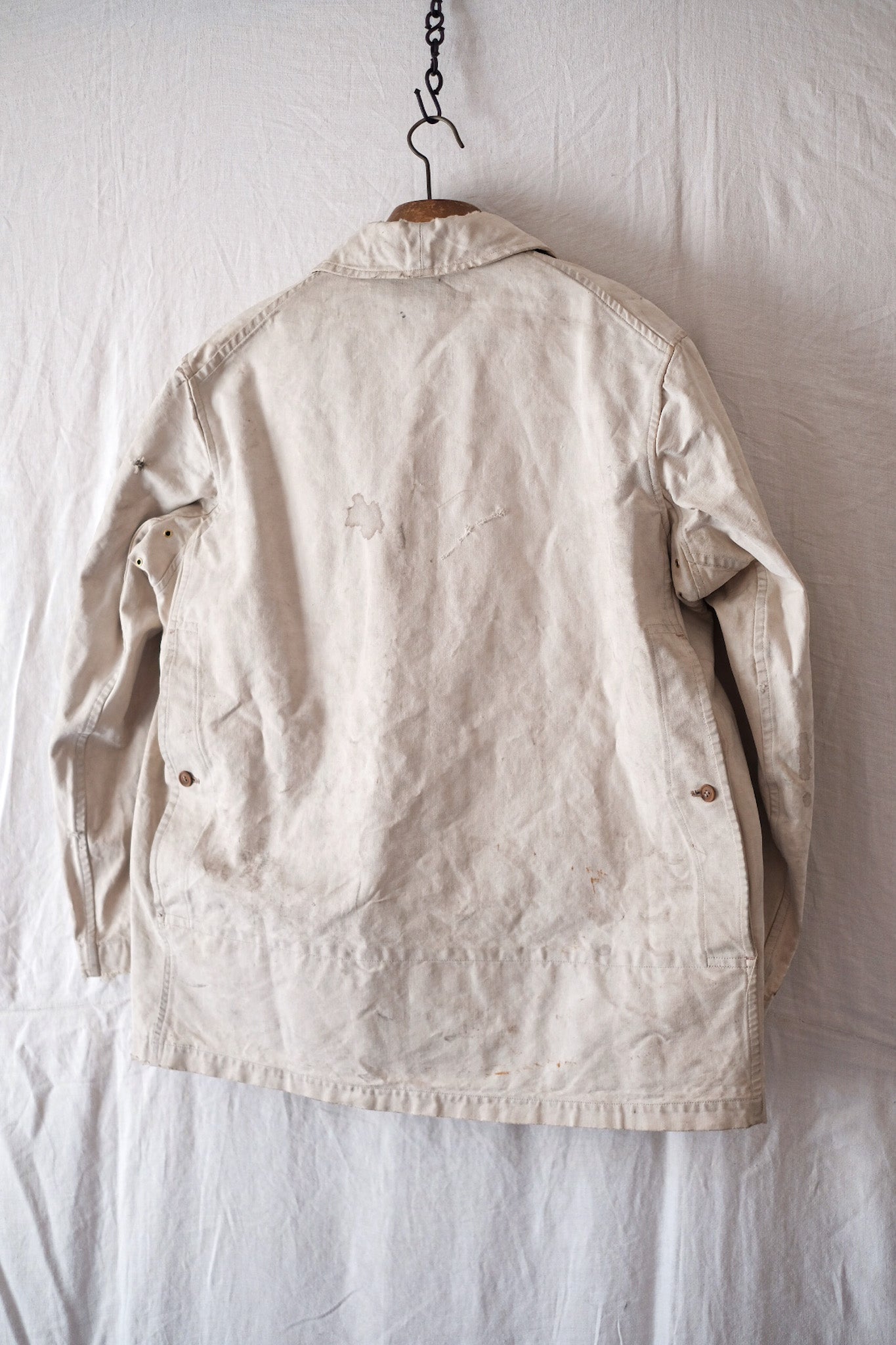 [~ 40 '] 프랑스 빈티지 흰색 면화 사냥 재킷