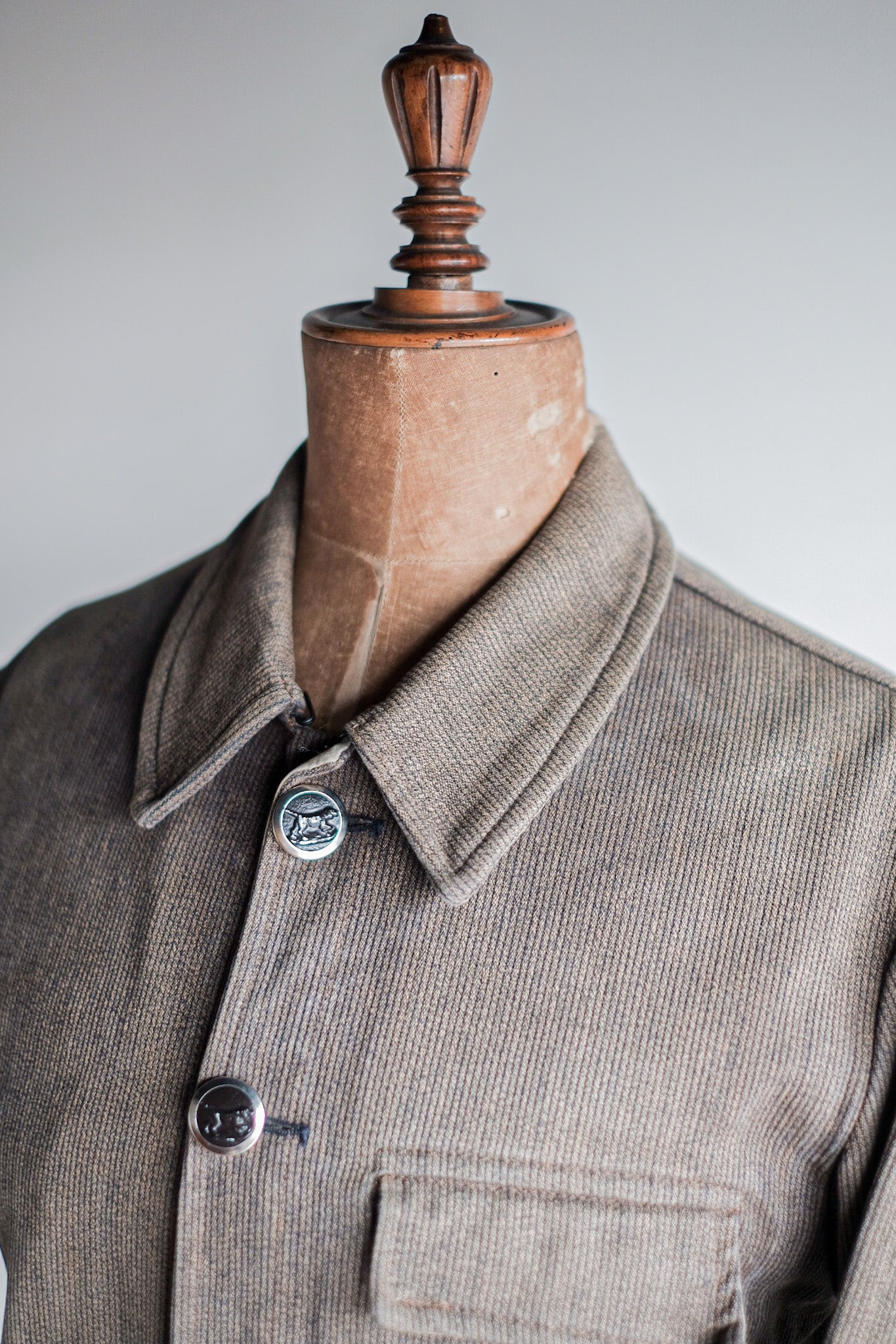 [〜60年代]法國復古棕色鹽和胡椒粉棉布狩獵夾克