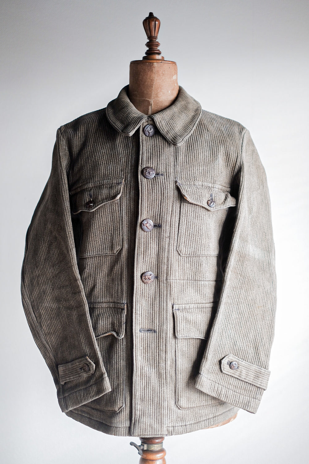 【~40's】French Vintage Brown Salt & Pepper Cotton Pique Hunting Jacket