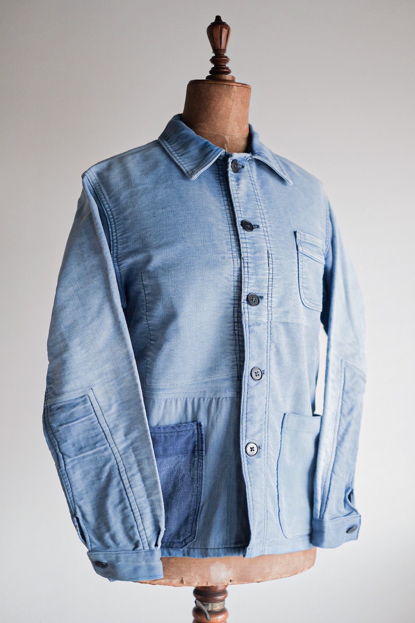 [~ 50's] French Vintage Blue Moleskin Work Jacket "Le Mont St. Michel"