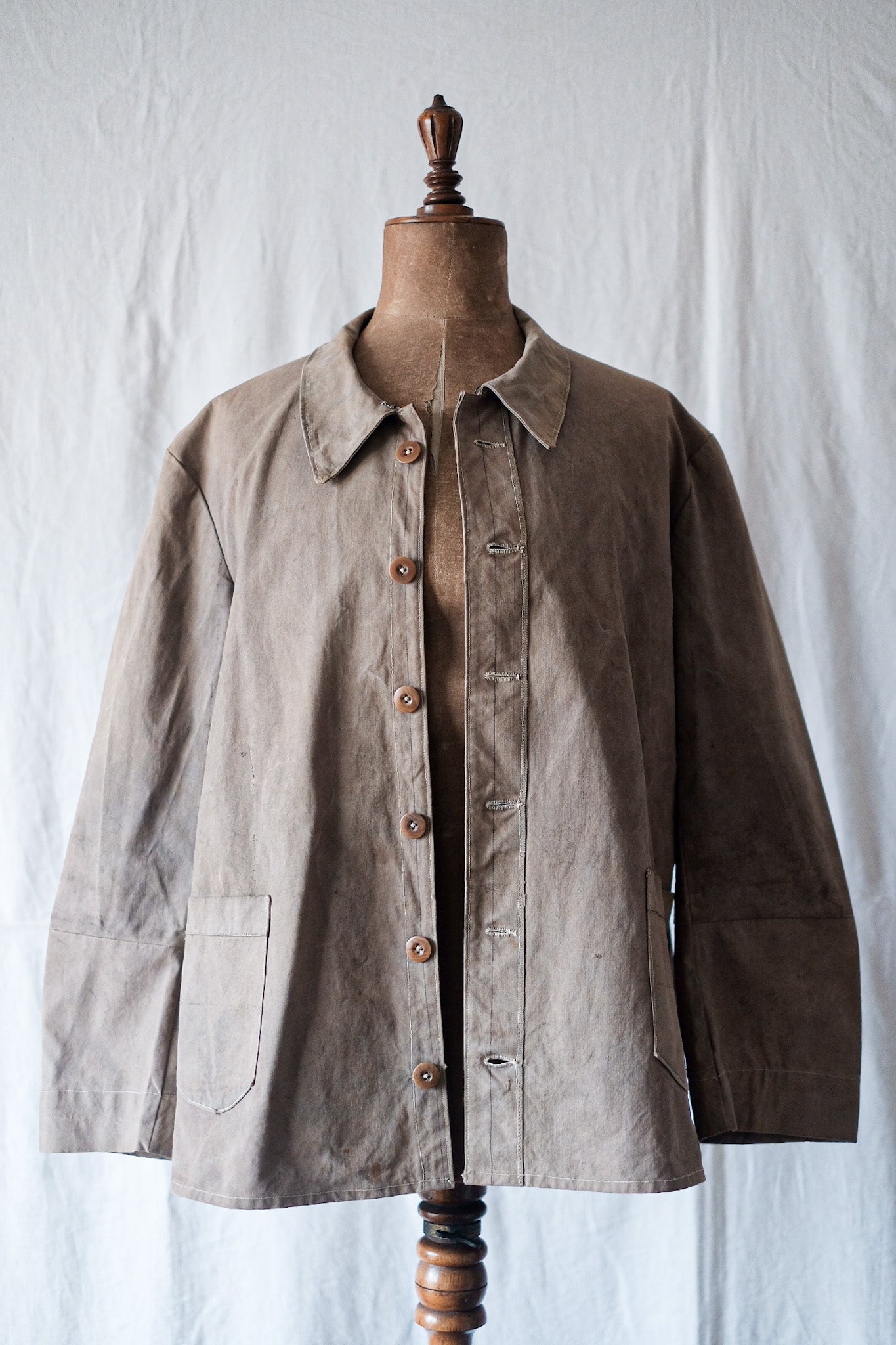 [~ 30's] French Vintage Cotton Linen Home Made Work Jacket
