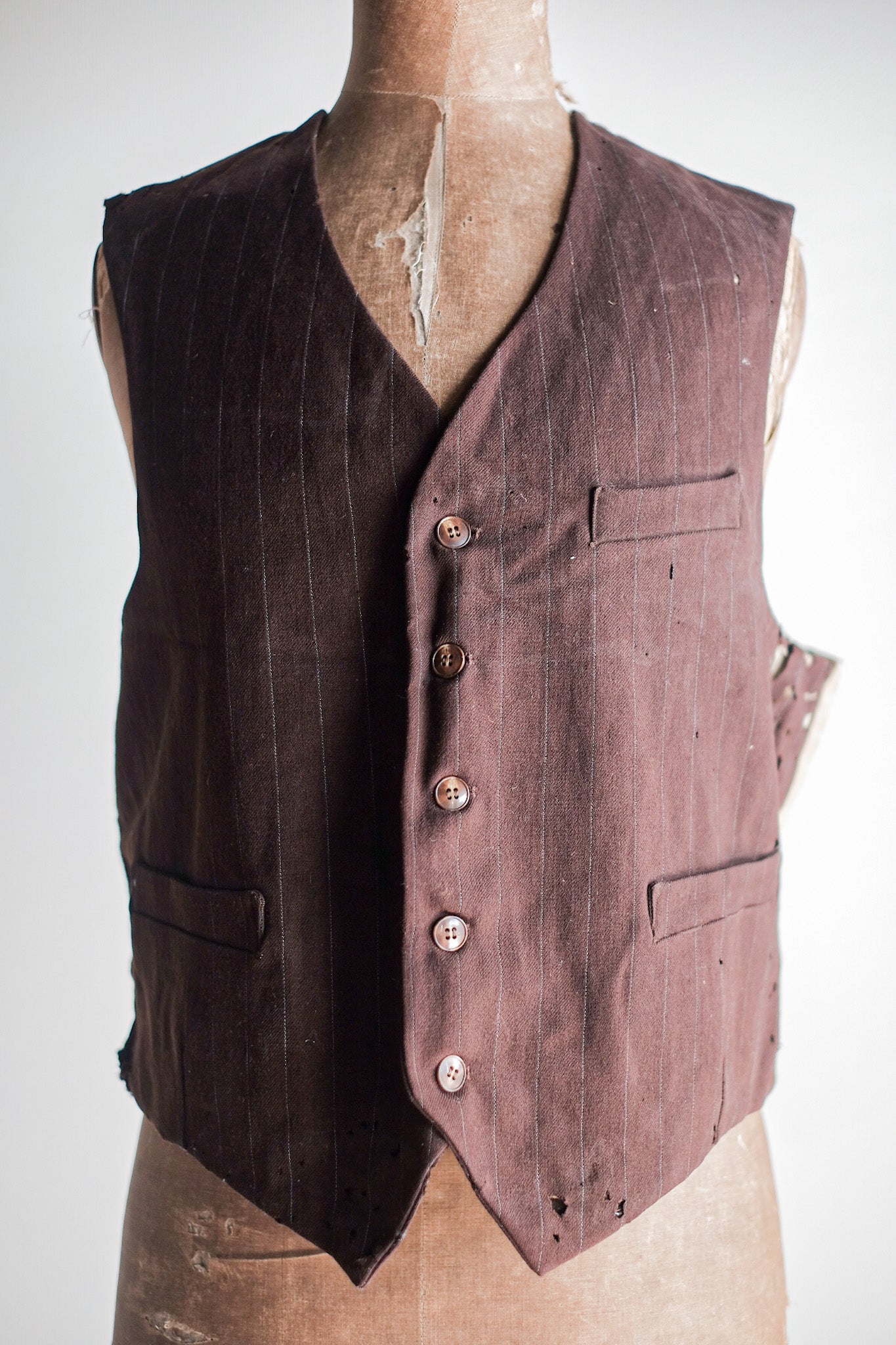 ［~40's］French Vintage Brown Wool Work Gilet