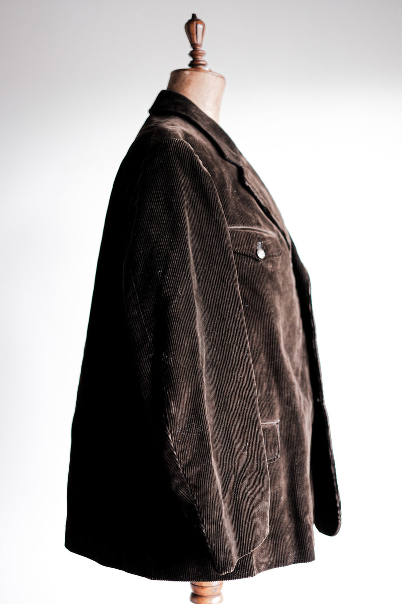 40's】French Vintage Dark Brown Corduroy Lapel Hunting Jacket