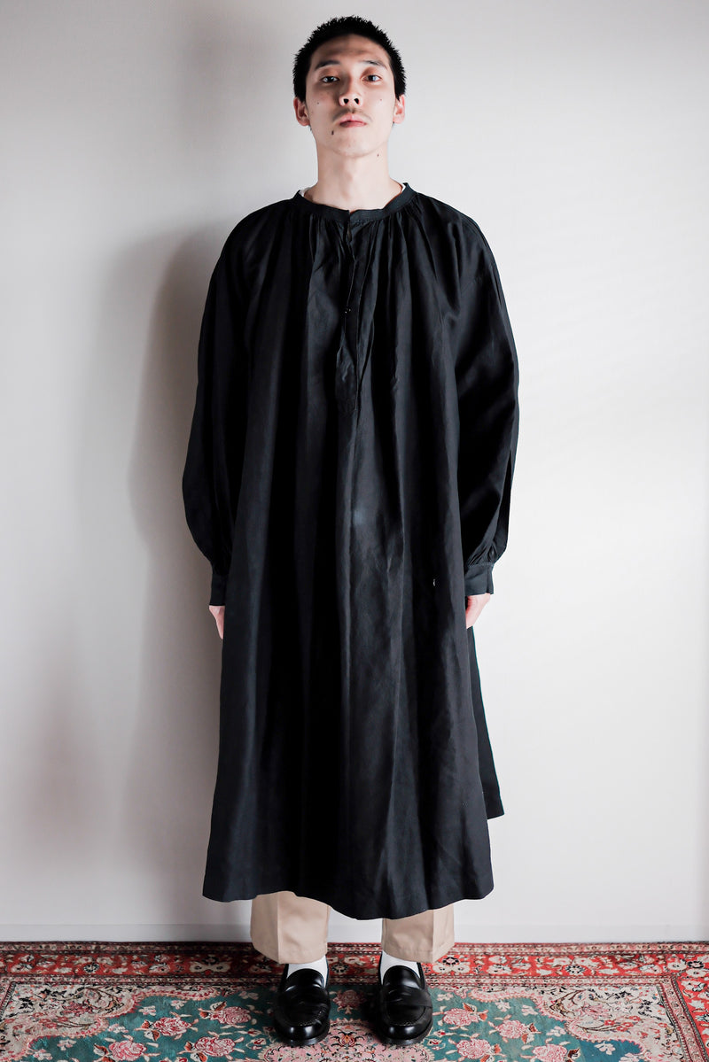 [ต้น 20 C] ผ้าลินินอินดิโก้โบราณฝรั่งเศส smock "biaude"