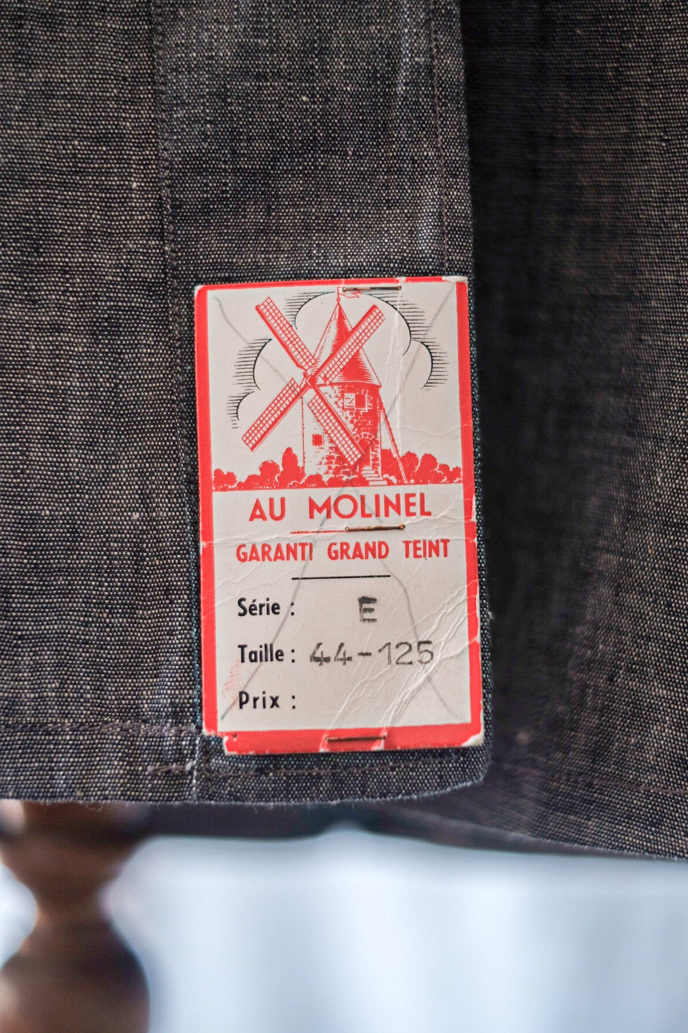 [~ 40's] ผ้าลินินวินเทจฝรั่งเศสแชมเบรย์ Atelier เสื้อโค้ท "Au Molinel" "Dead Stock"