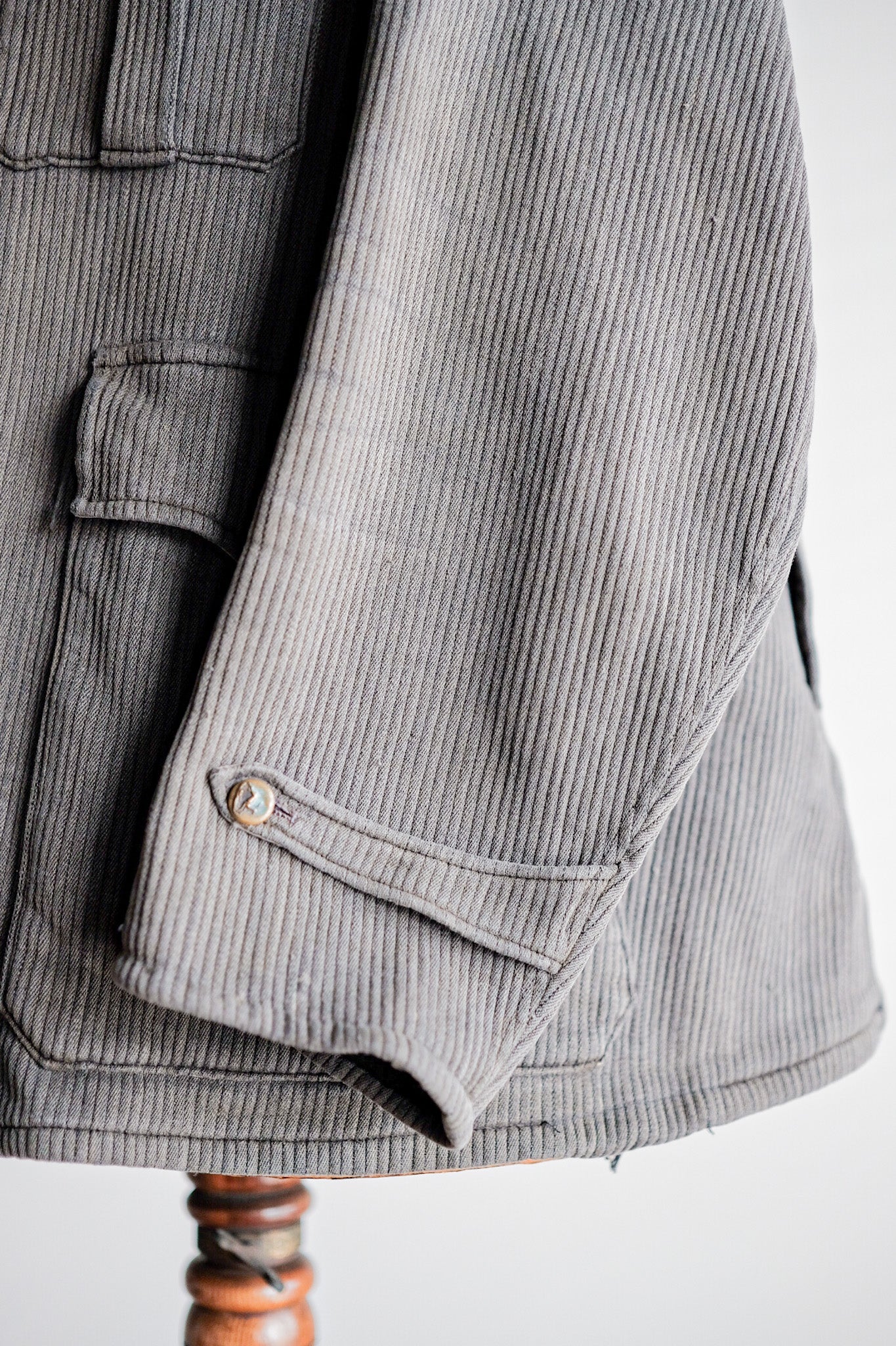 ［~30's］French Vintage Gray Cotton Pique Hunting Jacket With Chin Strap