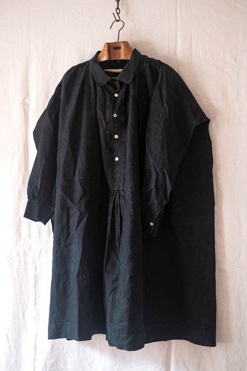 【Early 20th C】French Antique Indigo Linen Smock "Biaude"