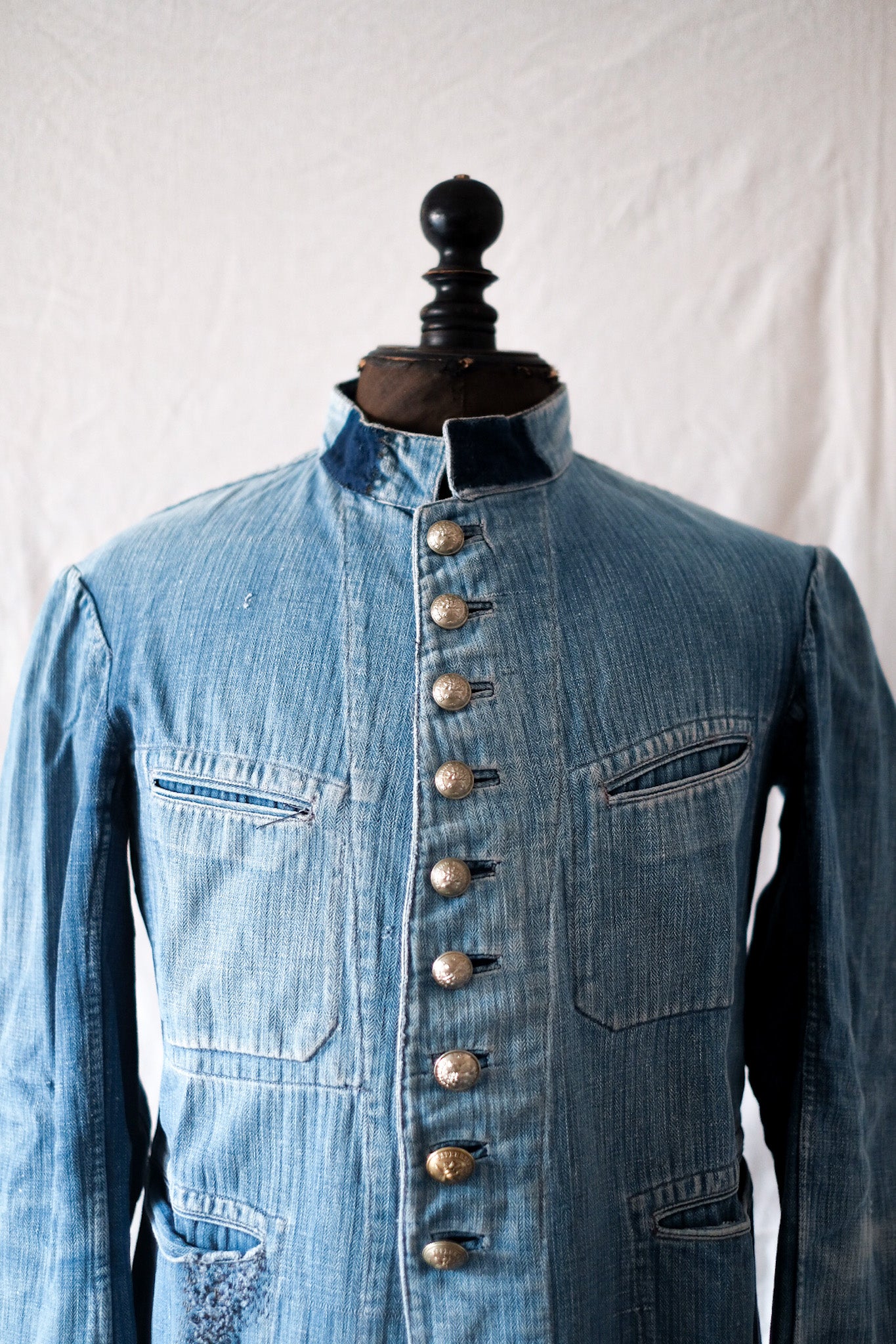 [~ 1900 년대] 프랑스 골동품면 린넨 HBT ​​소방관 재킷