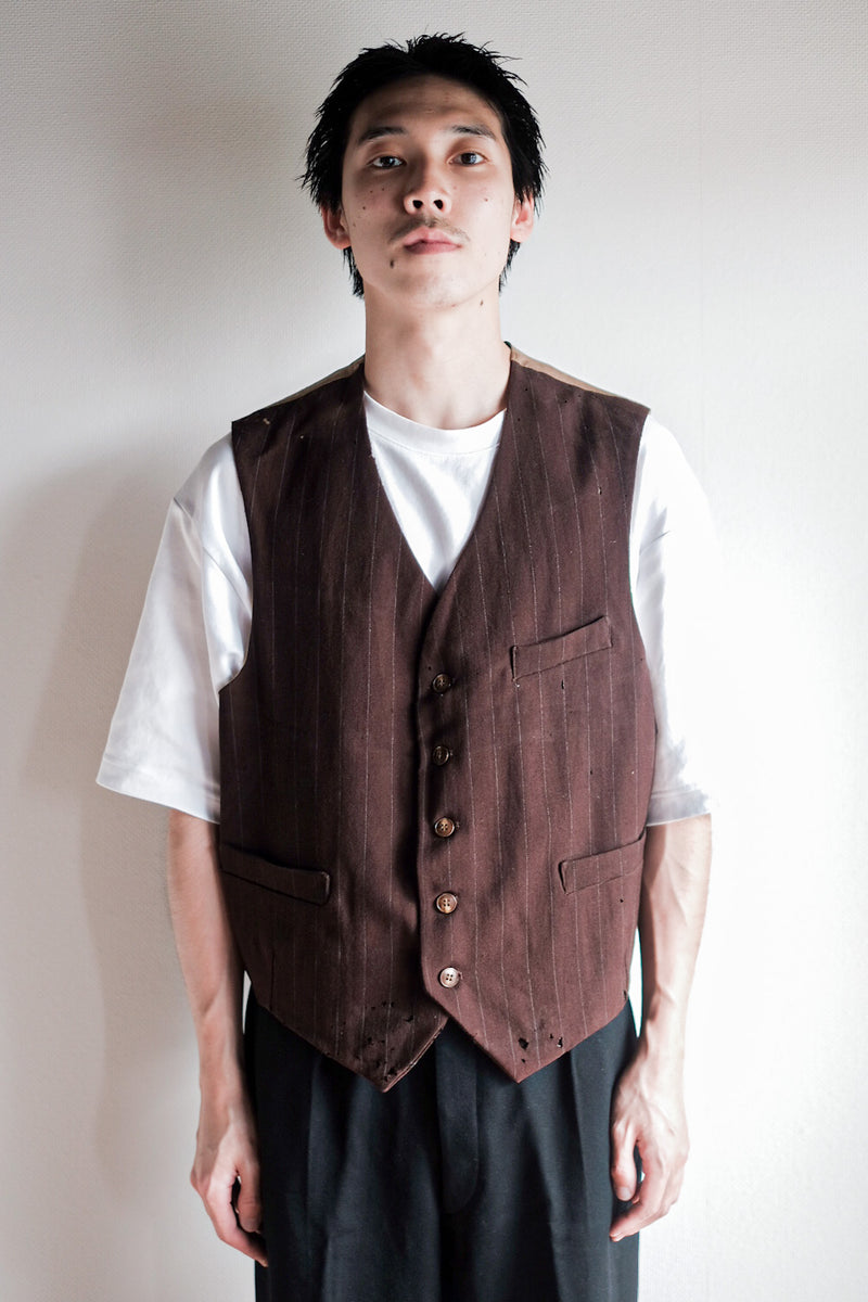 [~ 40's] French Vintage Brown Work Gilet ทำงาน