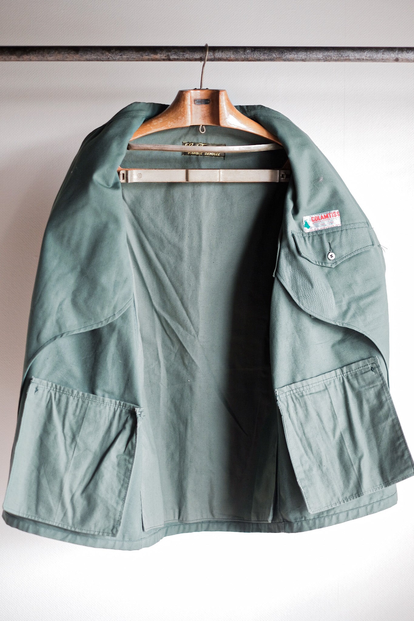 ［~50's］French Vintage Green Cotton Hunting Jacket With Chin Strap "Dead Stock"