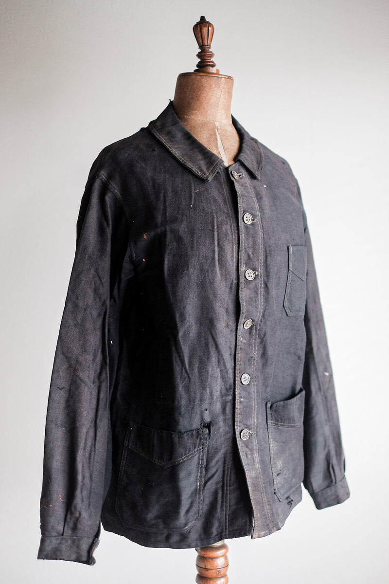 20's] French Vintage Black Moleskin Work Jacket 