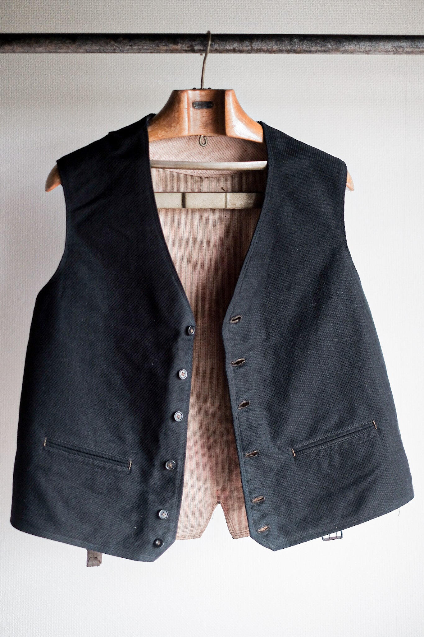 【~10's】French Vintage Black Wool Work Gilet