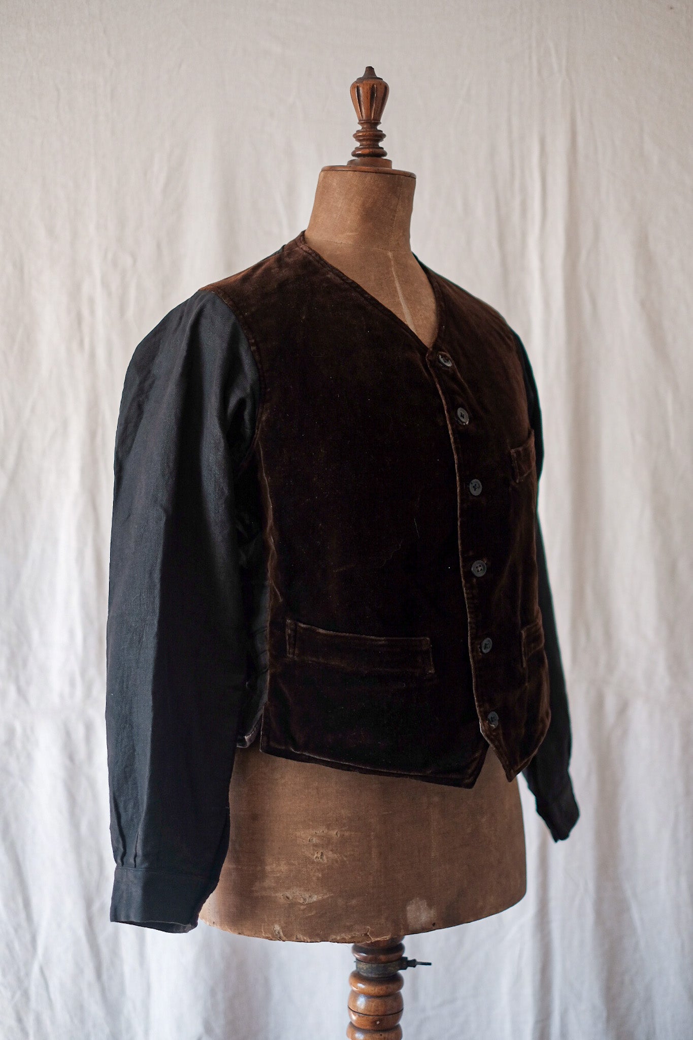 [~ 30's] French Vintage Brown Velour Gilet Jacket