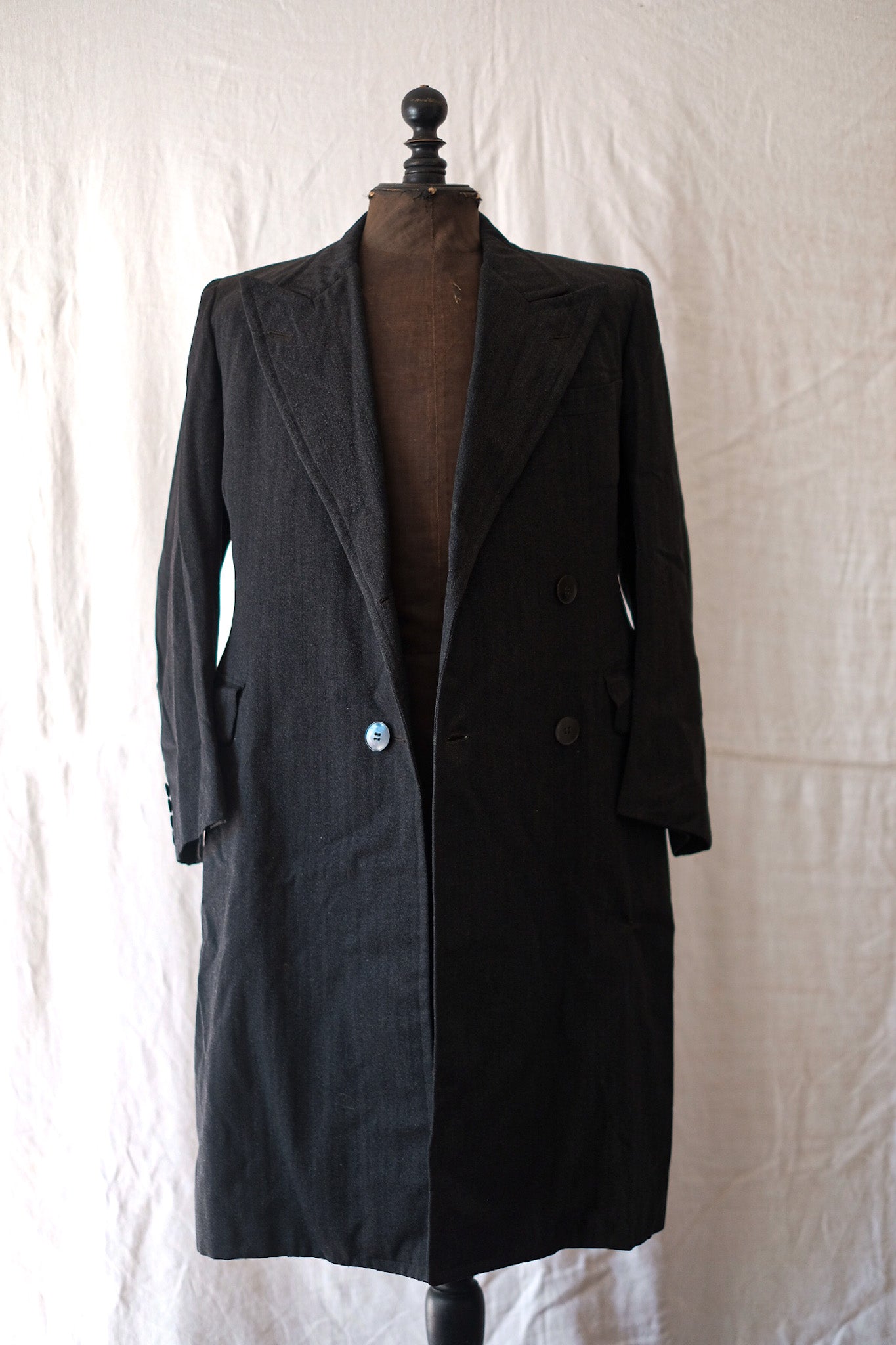 [~ 20's] French Vintage Herringbone Wool Double Breasted Coat